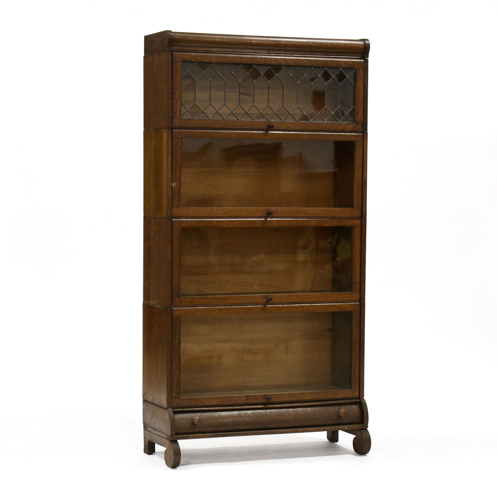Vintage Leaded Glass And Oak Barrister Bookcase