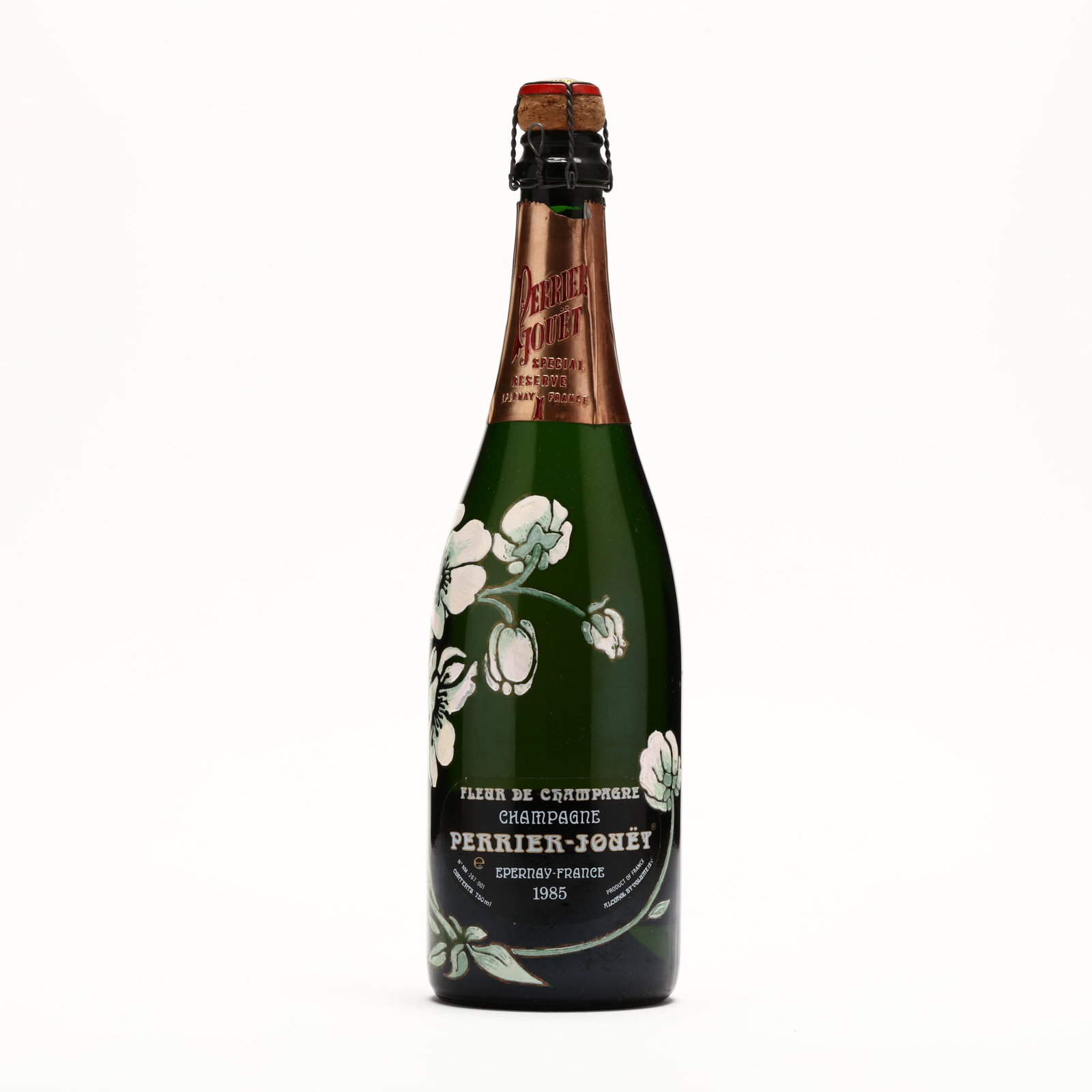 Perrier-Jouet Champagne - Vintage 1985: Perrier-Jouet Champagne - Vintage 1985 Vintage 1985, Perrier-Jouet, Fleur de Champagne (Special Reserve), fill level above bottom of foil, partially missing capsule (1 750 ml)