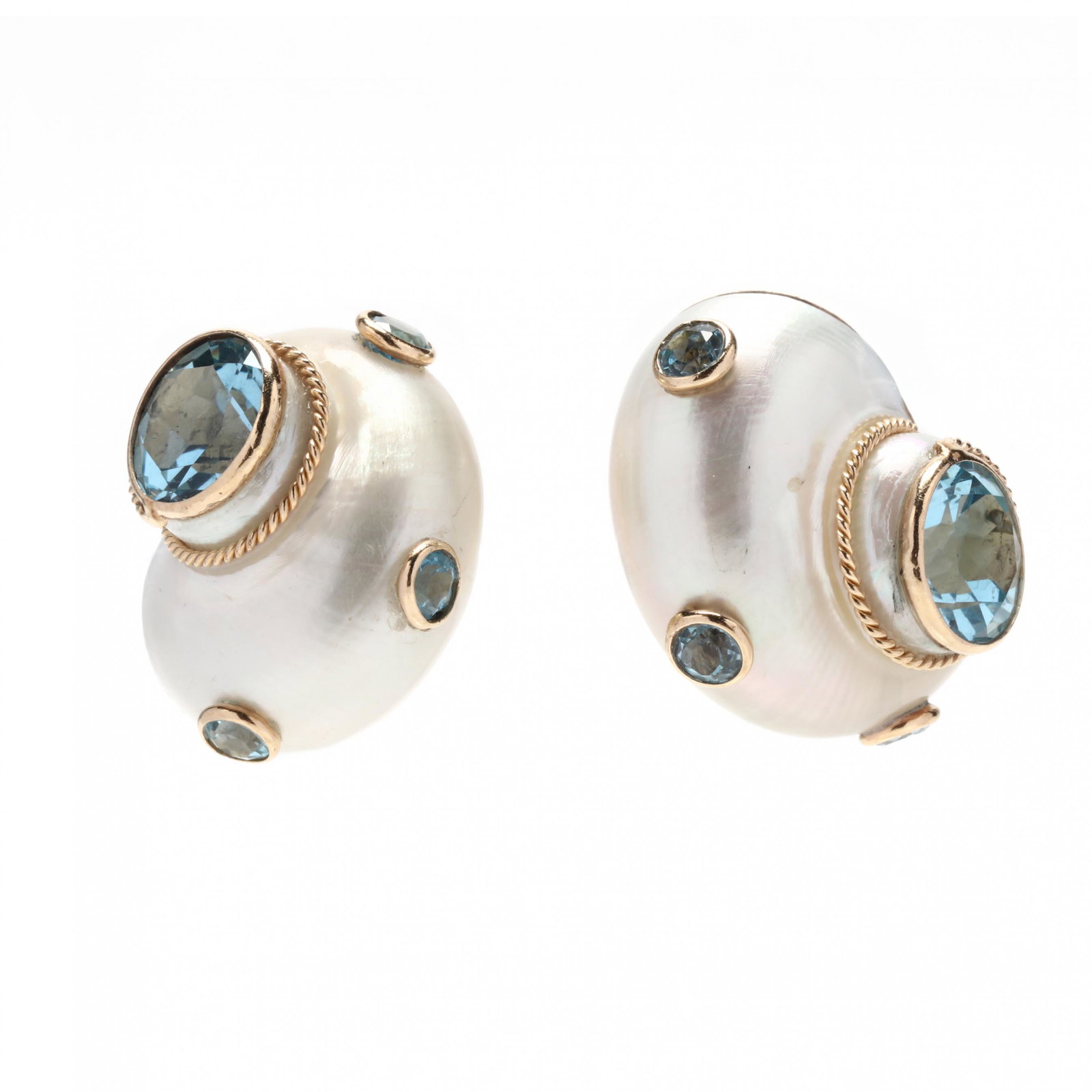 Gold and Gem-Set Shell Earrings, MAZ (1 of 3)