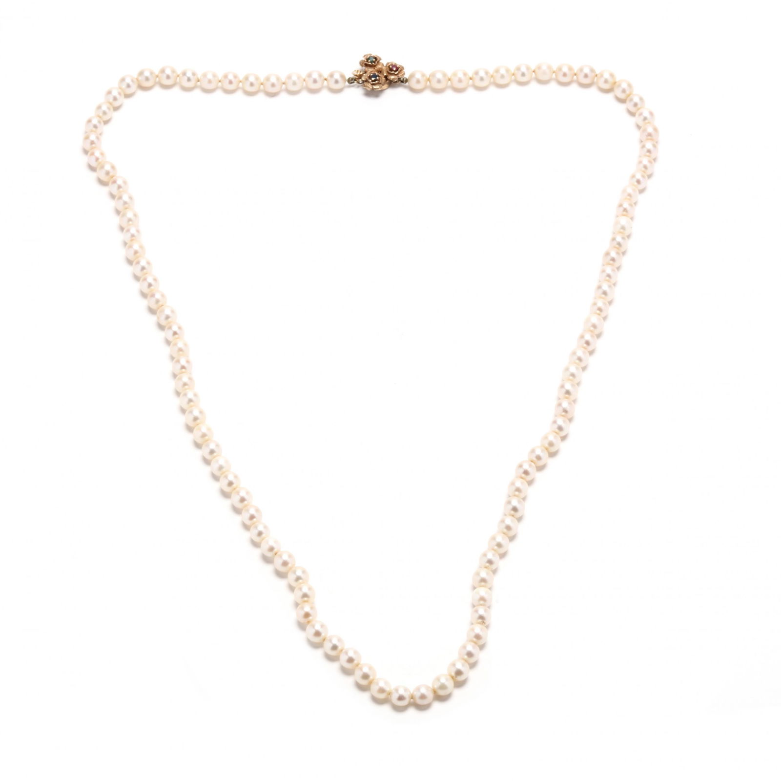 Pearl Necklace with Gem-Set Gold Clasp (1 of 3)