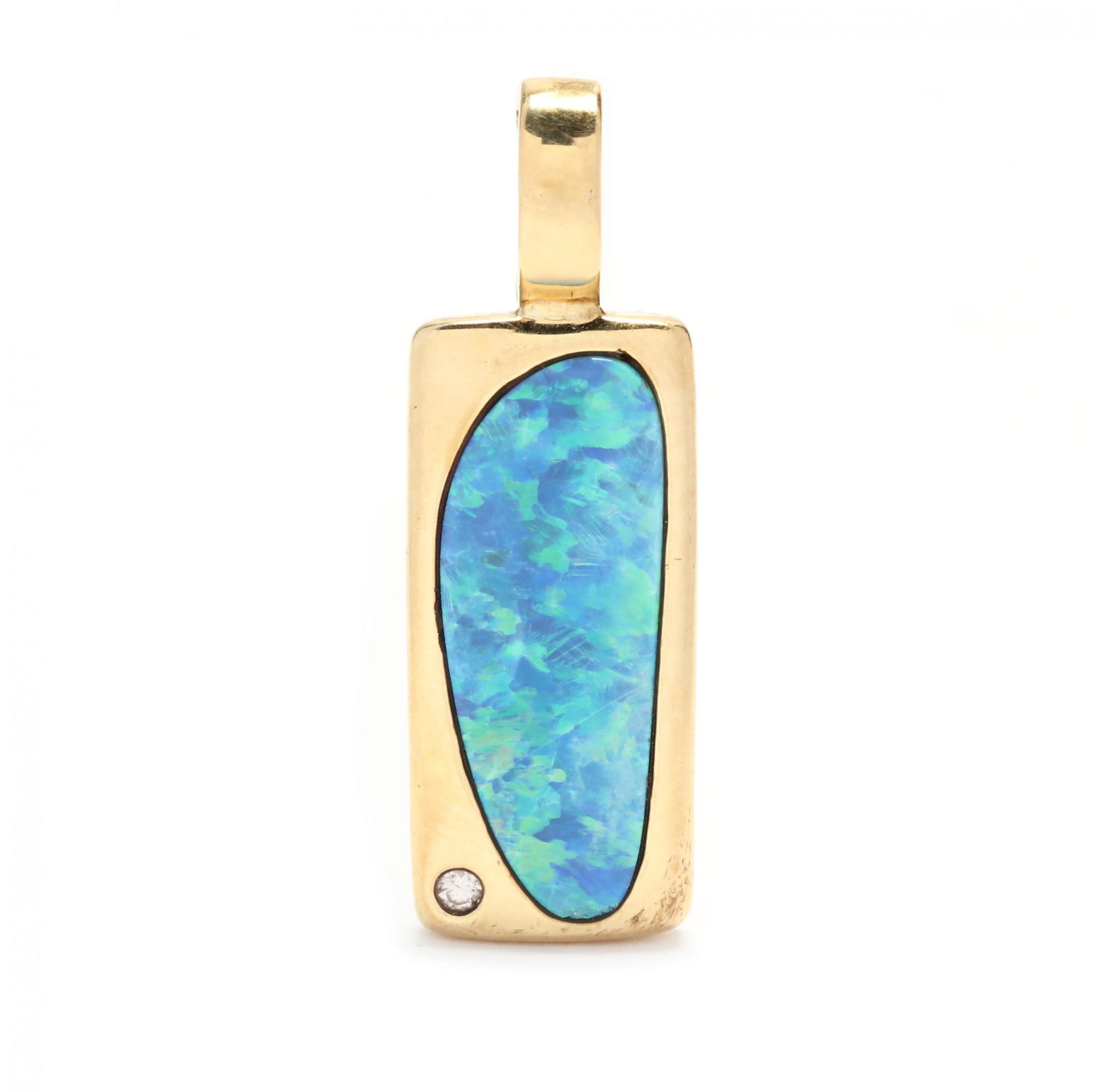Gold, Opal Doublet, and Diamond Pendant (1 of 3)