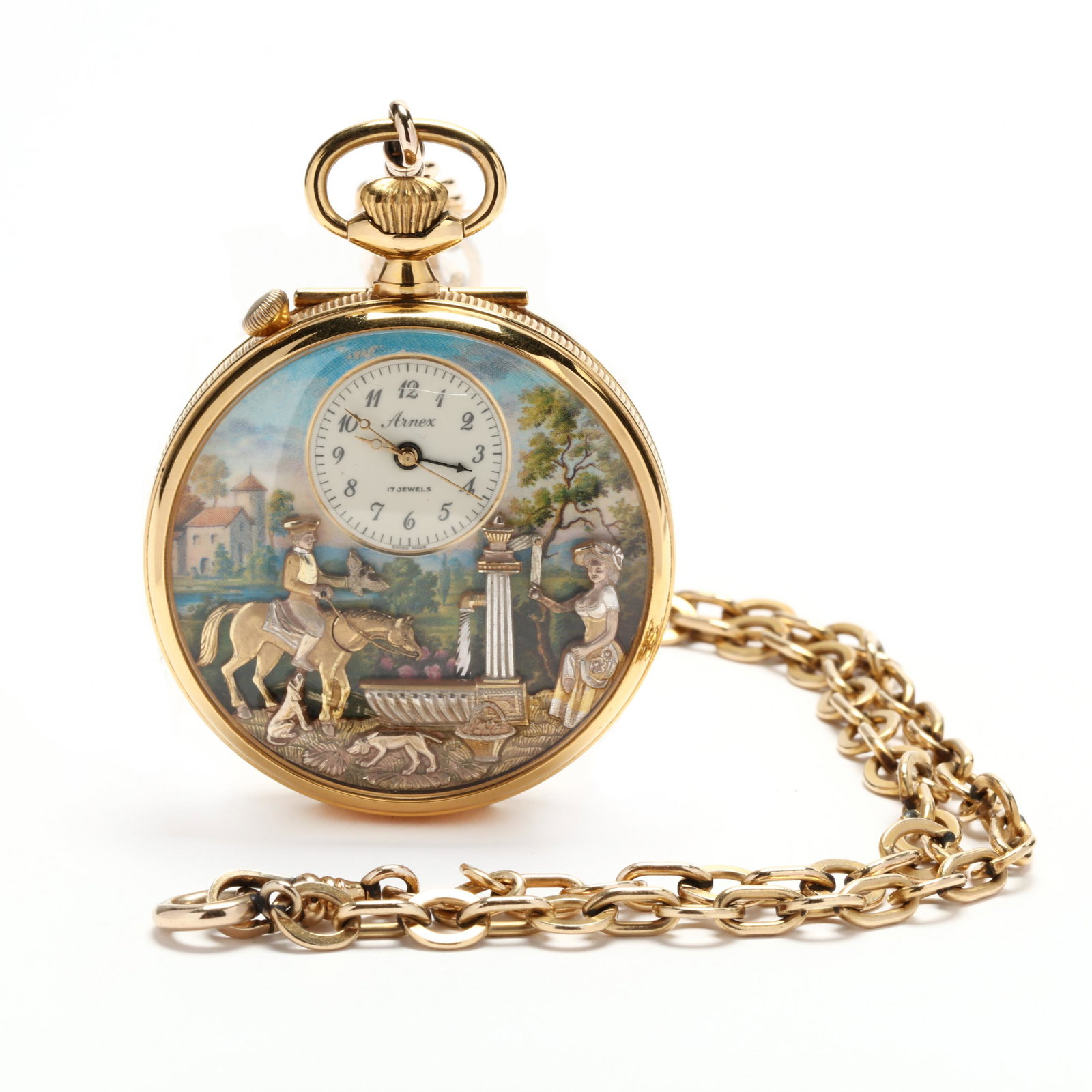 Gold-Plated and Painted Automaton Musical Pocket Watch, Arnex (1 of 6)