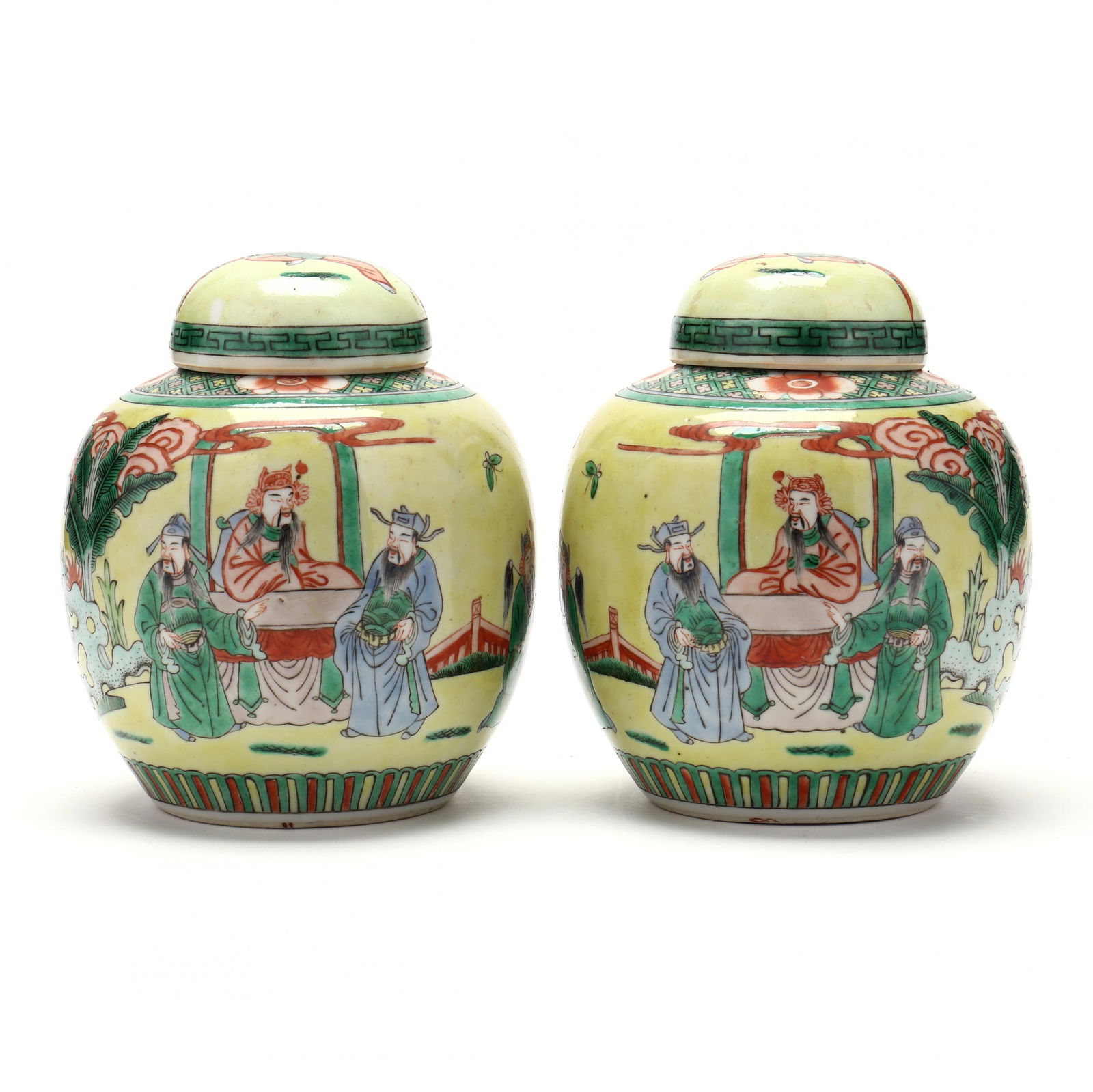 A Pair of Chinese Porcelain Famille Jaune Ginger Jars (1 of 7)