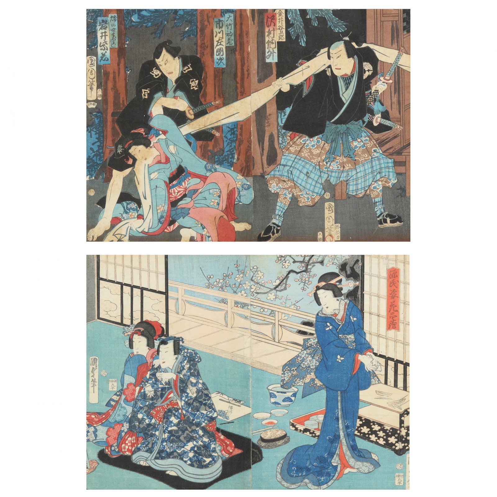 Two Edo Period Japanese Woodblock Print Diptychs (1 of 10)