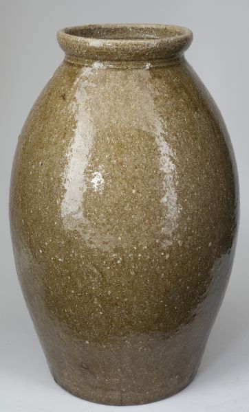 John Goodman Storage Jar, Western NC Pottery: John Goodman Storage Jar, Western NC Pottery Lincoln County, 19th century, alkaline glazed stoneware, one gallon size, with interior lid ridge, stamped "JG" and "1" to indicate capacity. 12 in. Marrie