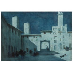 Hercules Brabazon Brabazon (British, 1821-1906), Moroccan Nocturne: Hercules Brabazon Brabazon (British, 1821-1906), Moroccan Nocturnewatercolor, monogrammed "HBB" at lower right, may be another North African location, matted and framed. Frame dimensions 19 1/2 x 23 1