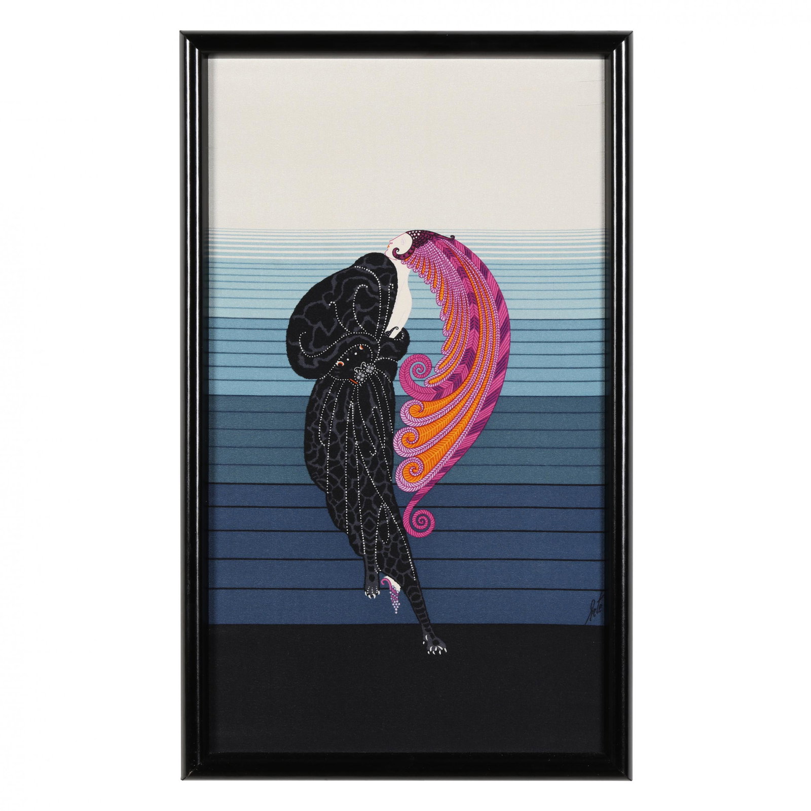 Framed Silk Erté Panel,  Beauty and the Beast (1 of 5)