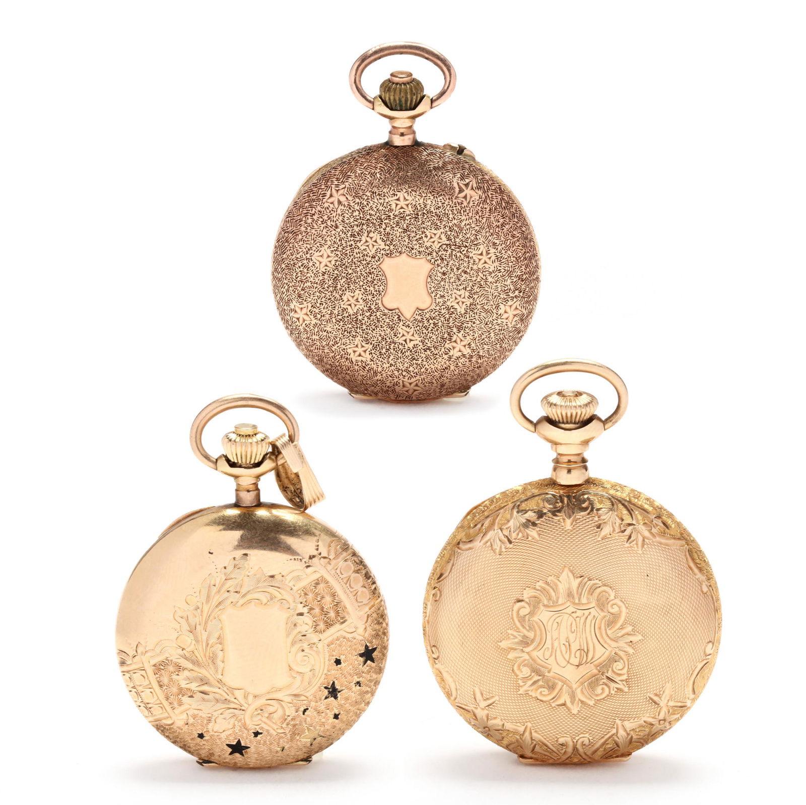 Three Lady's Antique Gold Hunter Case Pocket Watches (1 of 10)