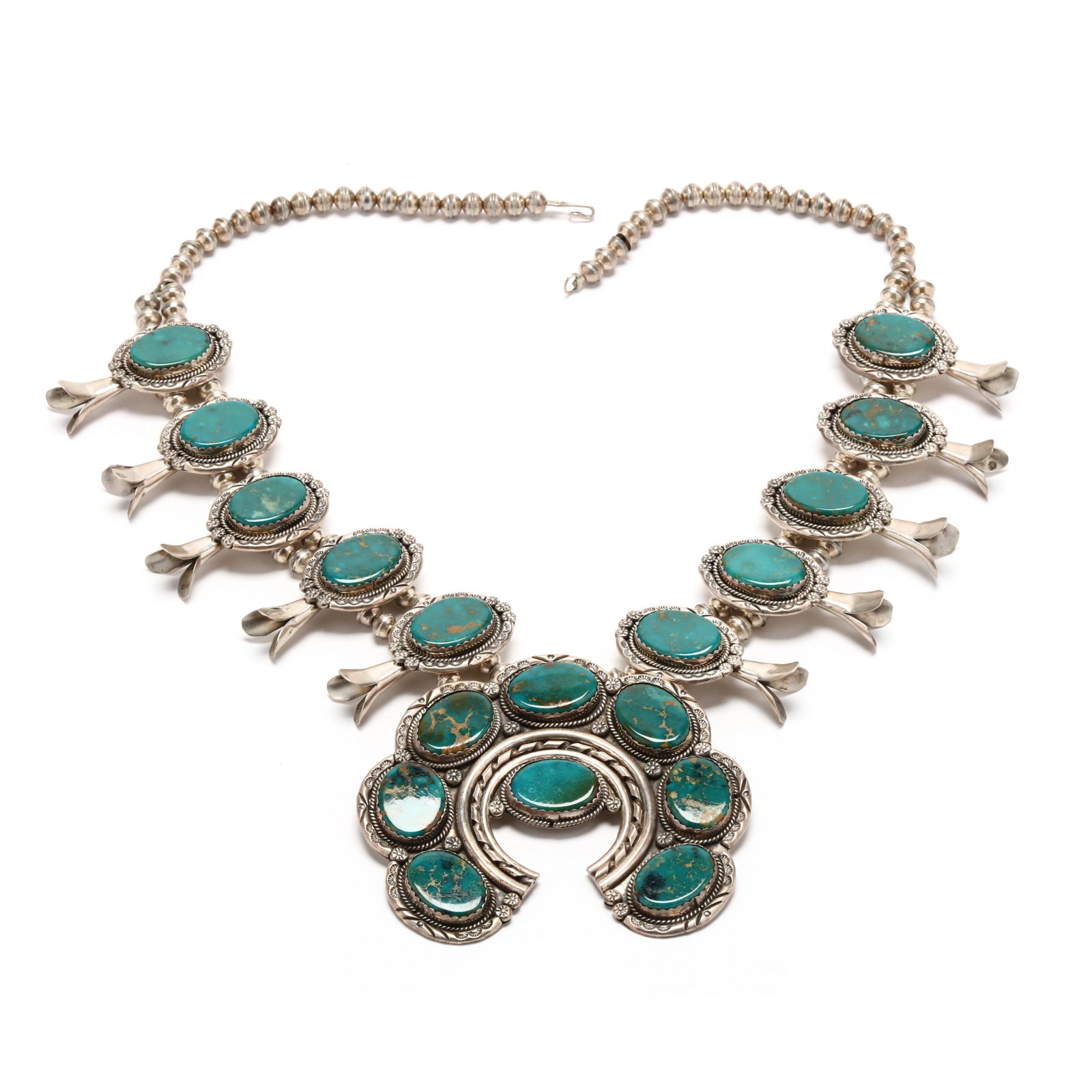 Silver and Turquoise Squash Blossom Necklace (1 of 4)