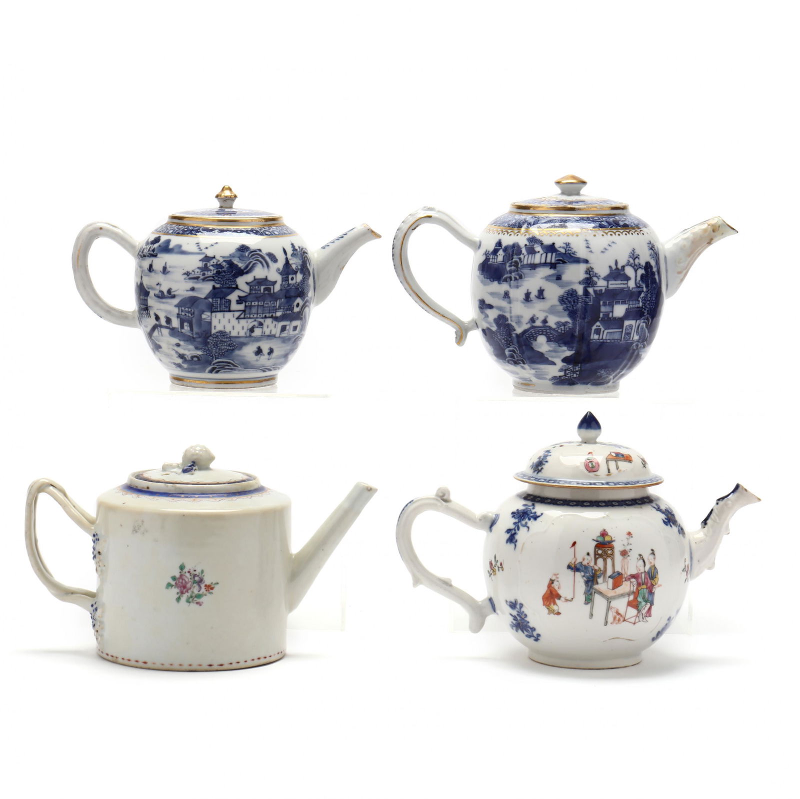 A Collection of Four Chinese Export Porcelain Blue and White Teapots (1 of 8)