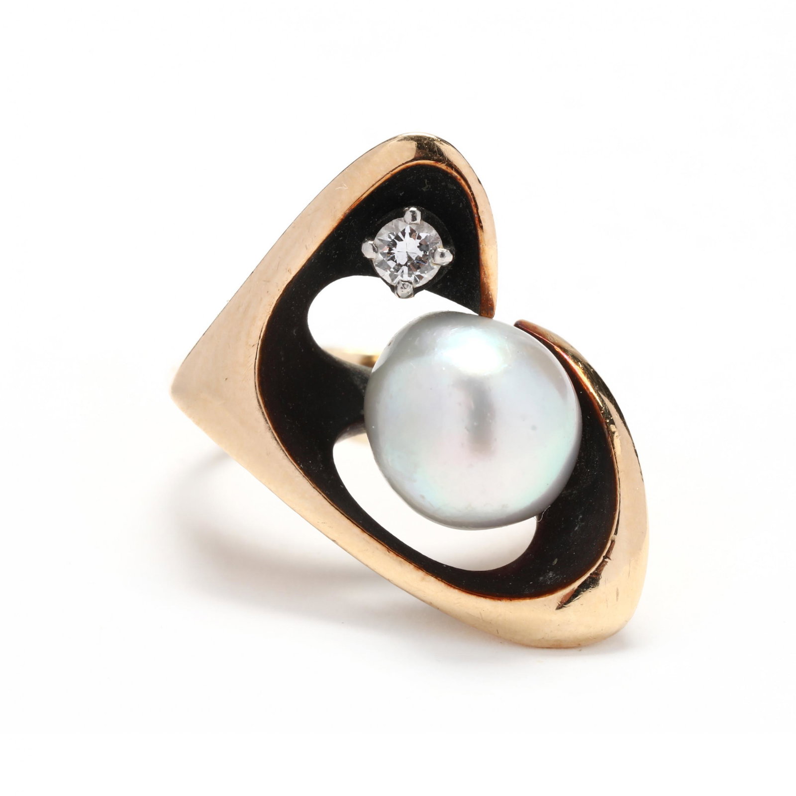 Modernist Gold, Pearl, and Diamond Ring (1 of 5)