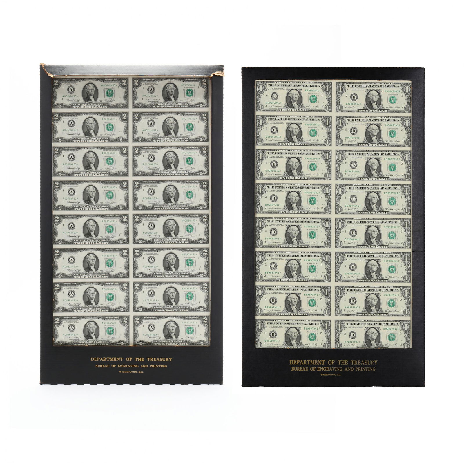 Uncut Sheets of (16) Series 1976 $2 Star Notes and (16) Series 1981 $1 Notes (1 of 10)