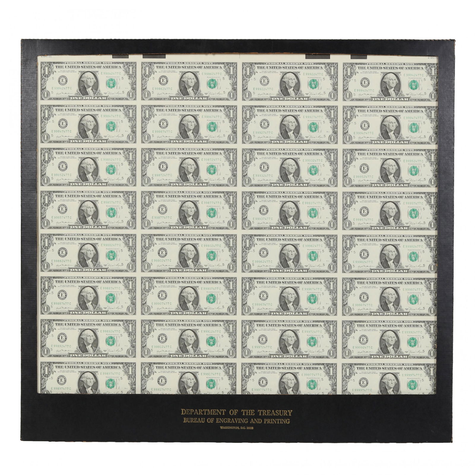 Uncut Sheet With (32) Series 1981 $1 Federal Reserve Notes (1 of 6)