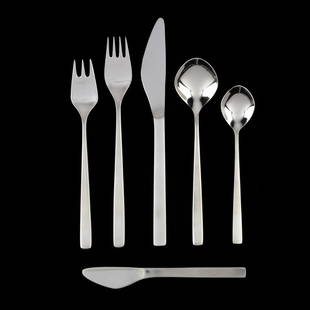 Tias Eckhoff (Norway, 1926-2016) for Lundtofte,  Fuga  Stainless Steel Flatware Service: Tias Eckhoff (Norway, 1926-2016) for Lundtofte, Fuga Stainless Steel Flatware ServiceDenmark, (125) pieces, including (18) serrated modern knives (8 3/8 in.); (24) forks (7 5/8 in.); (23) salad forks