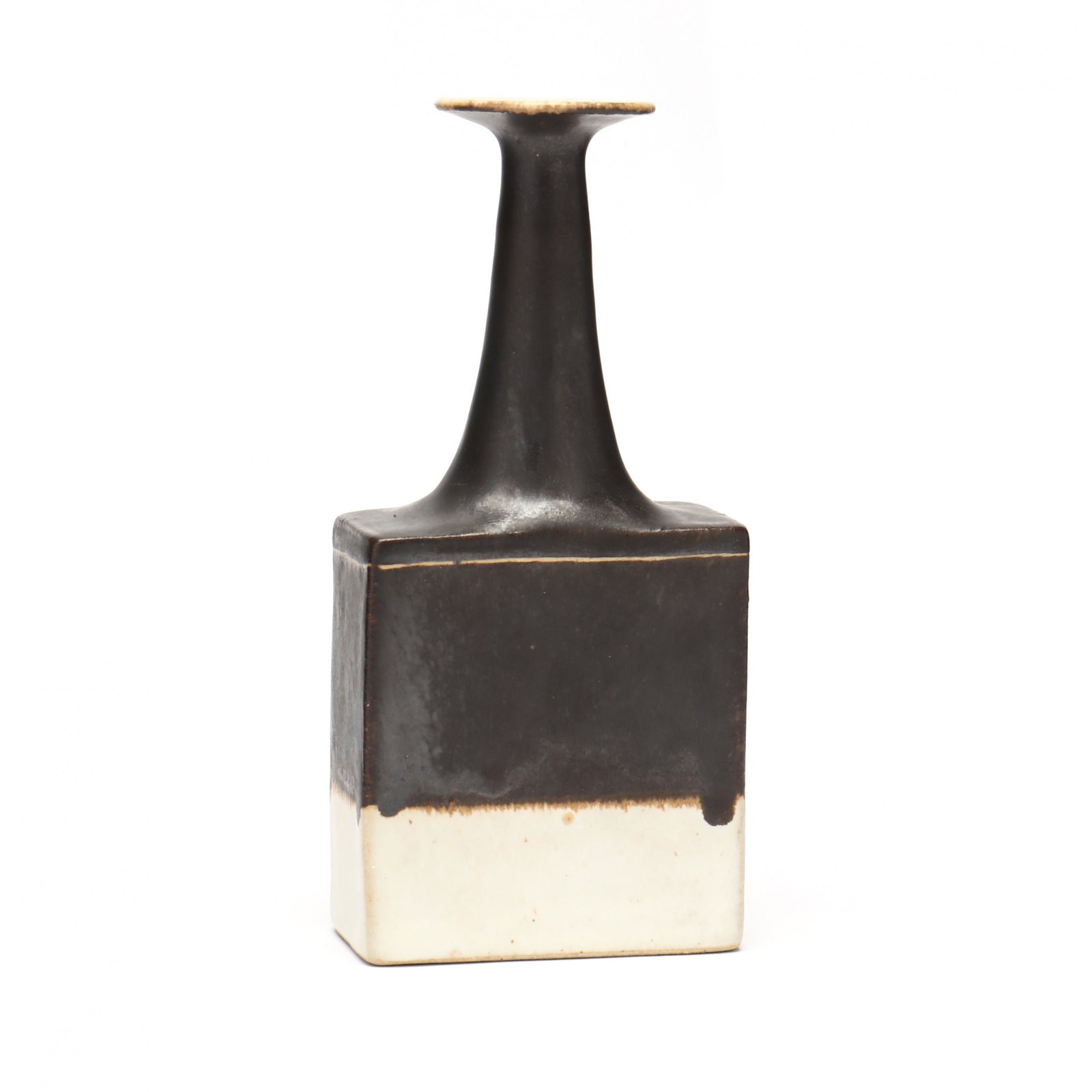 Guido Gambone (Italian, 1909-1969), Mid-Century Pottery Vase: Guido Gambone (Italian, 1909-1969), Mid-Century Pottery Vase circa 1950s, ceramic with applied umber and white glaze decoration, signed "Gambone / Italy" to underside. 5 7/8 x 2 3/4 x 1 1/2 in. From t