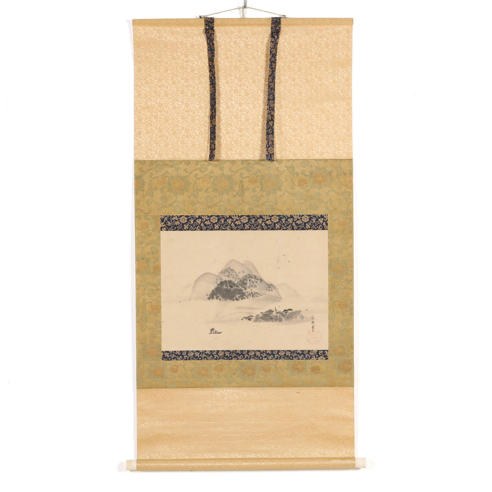 Attributed to Kano Tanyu (Japanese, 1602-1674), Landscape Ink Painting: Attributed to Kano Tanyu (Japanese, 1602-1674), Landscape Ink Paintinghanging scroll with roller knobs, ink on paper, mountainous landscape ink painting, signed with an artist's red seal to lower righ