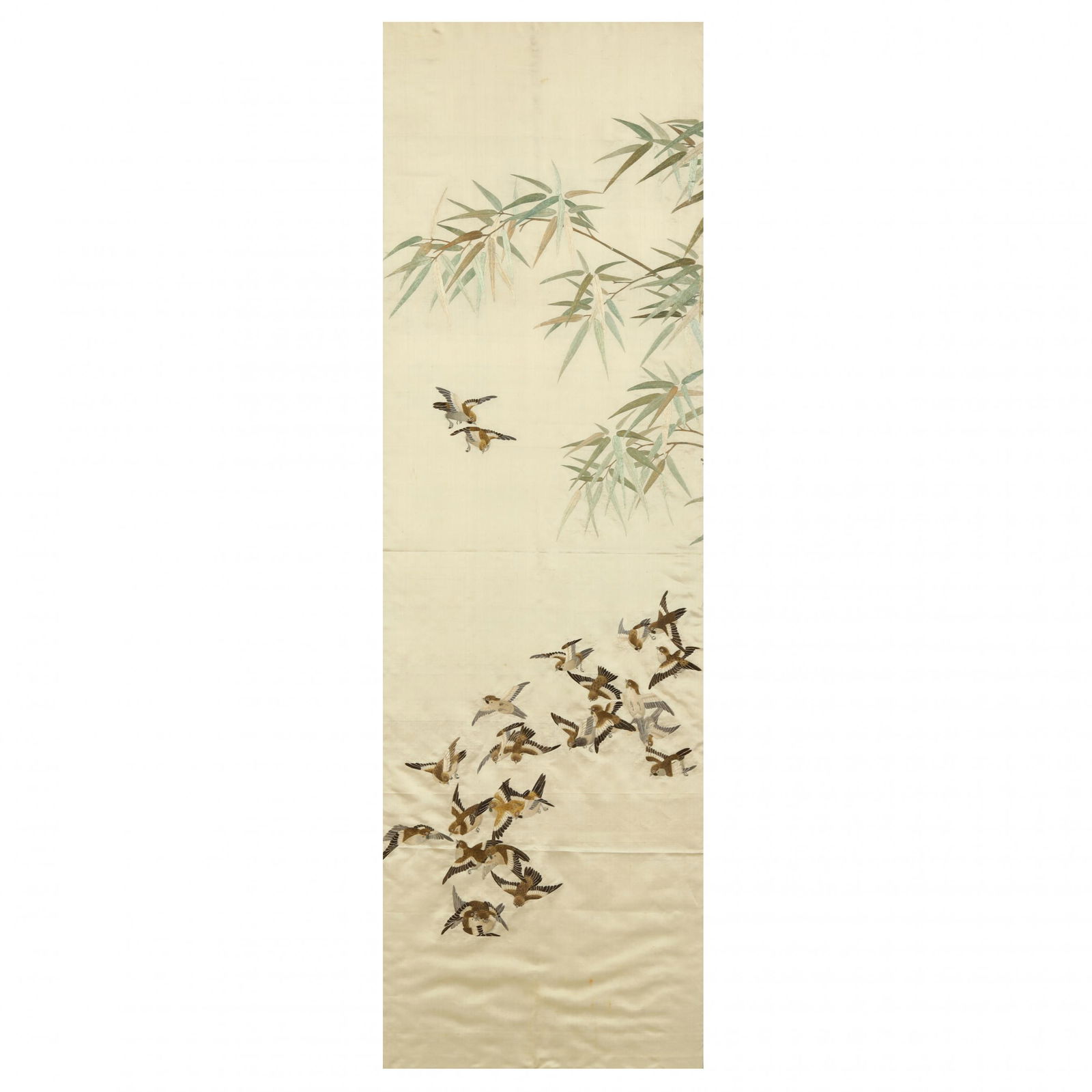 An Asian Silk Embroidery Panel with Birds and Bamboo (1 of 8)