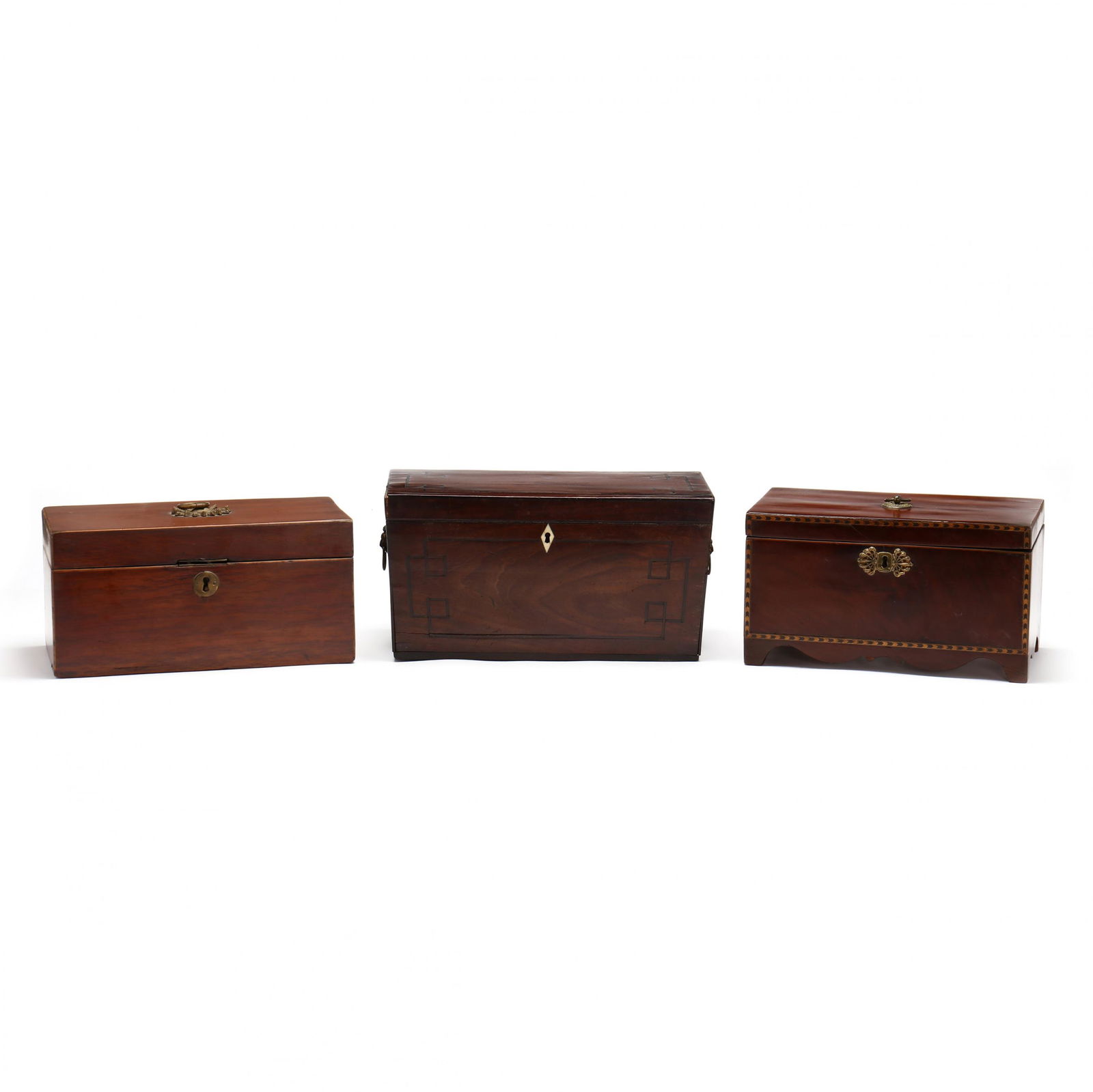 Three Antique English Inlaid Mahogany Tea Caddies (1 of 7)