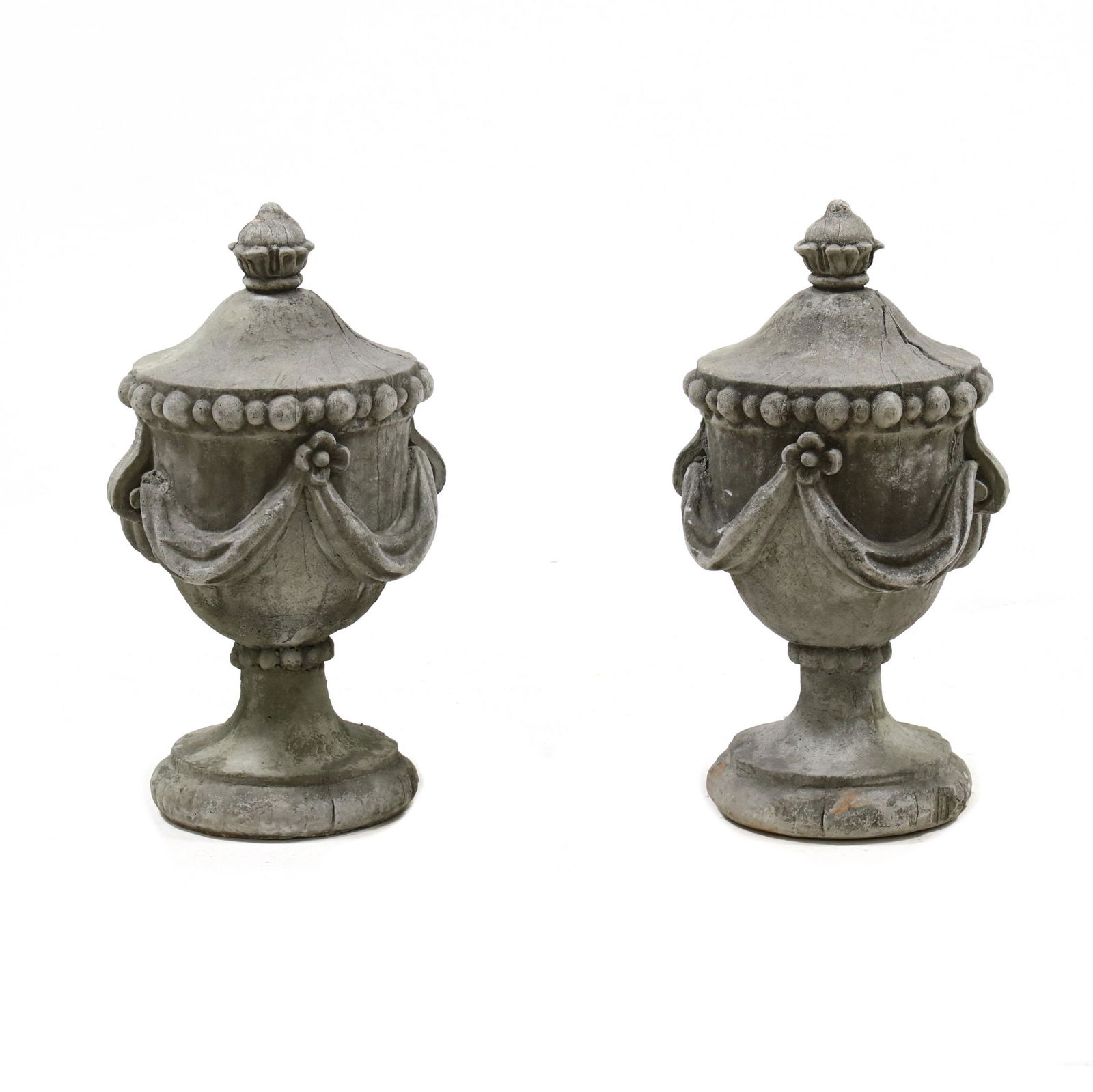 Pair of Cast Stone Lidded Urns (1 of 3)