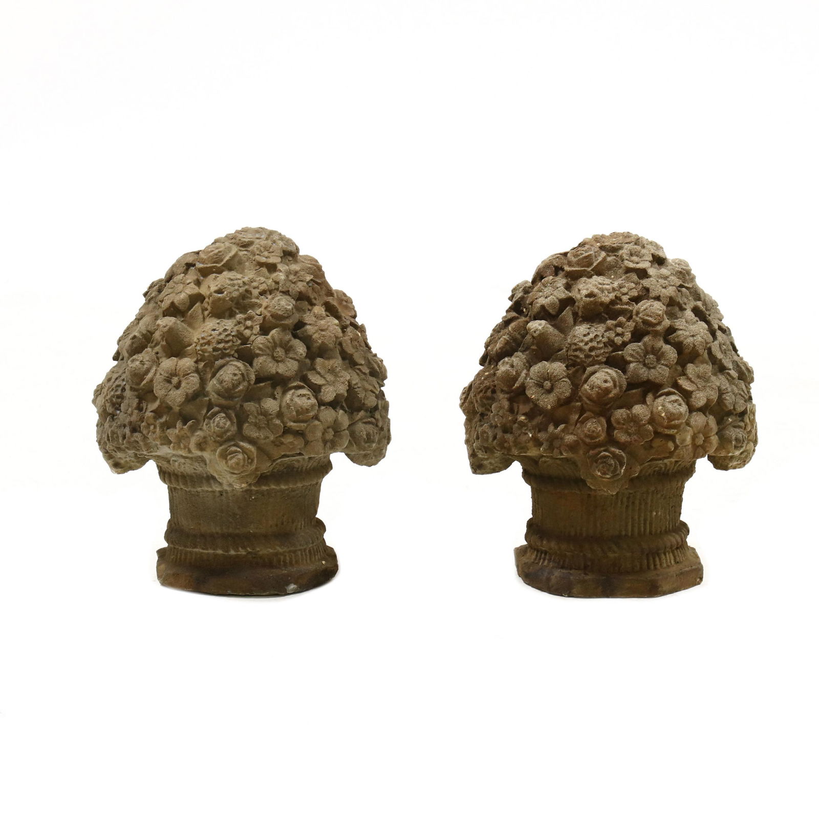 Pair of Cast Stone Floral Topiary Form Ornaments (1 of 3)