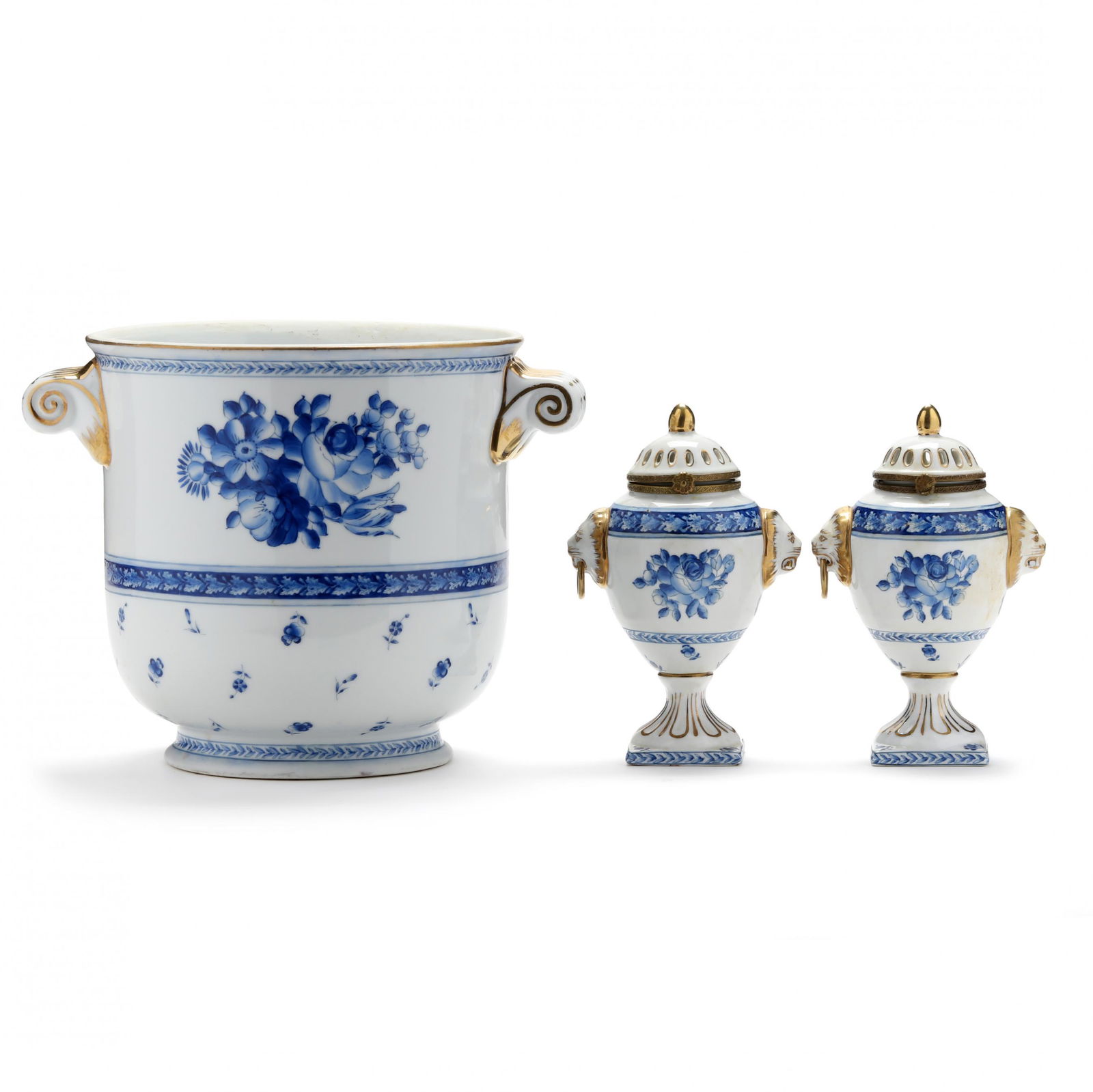 Chelsea House Blue and White Porcelain Urns and Cachepot (1 of 10)