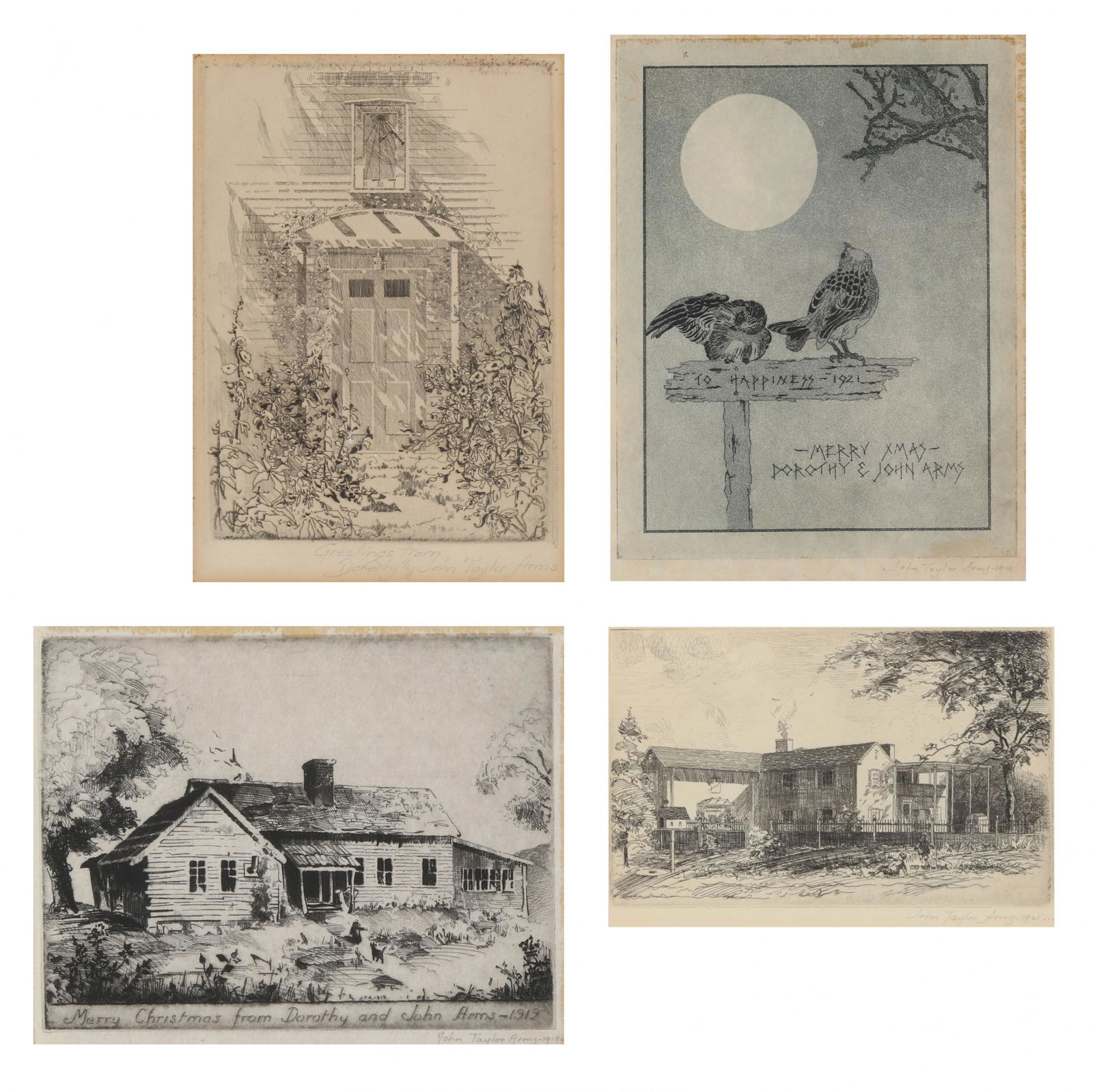 John Taylor Arms (American, 1887-1953), Four Greeting Card Etchings (1 of 7)