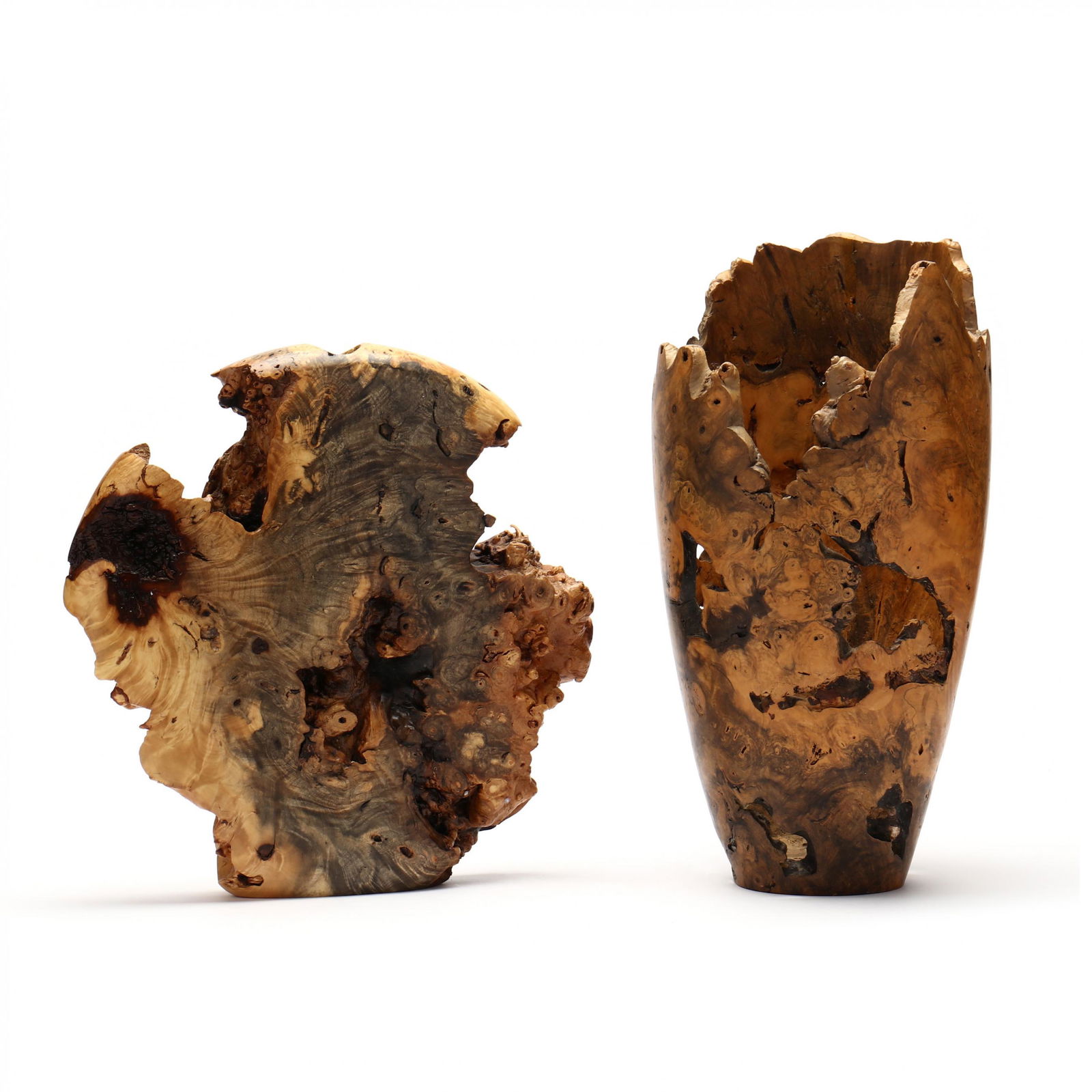 Two Signed Buckeye-Burl Wood Carvings (1 of 10)
