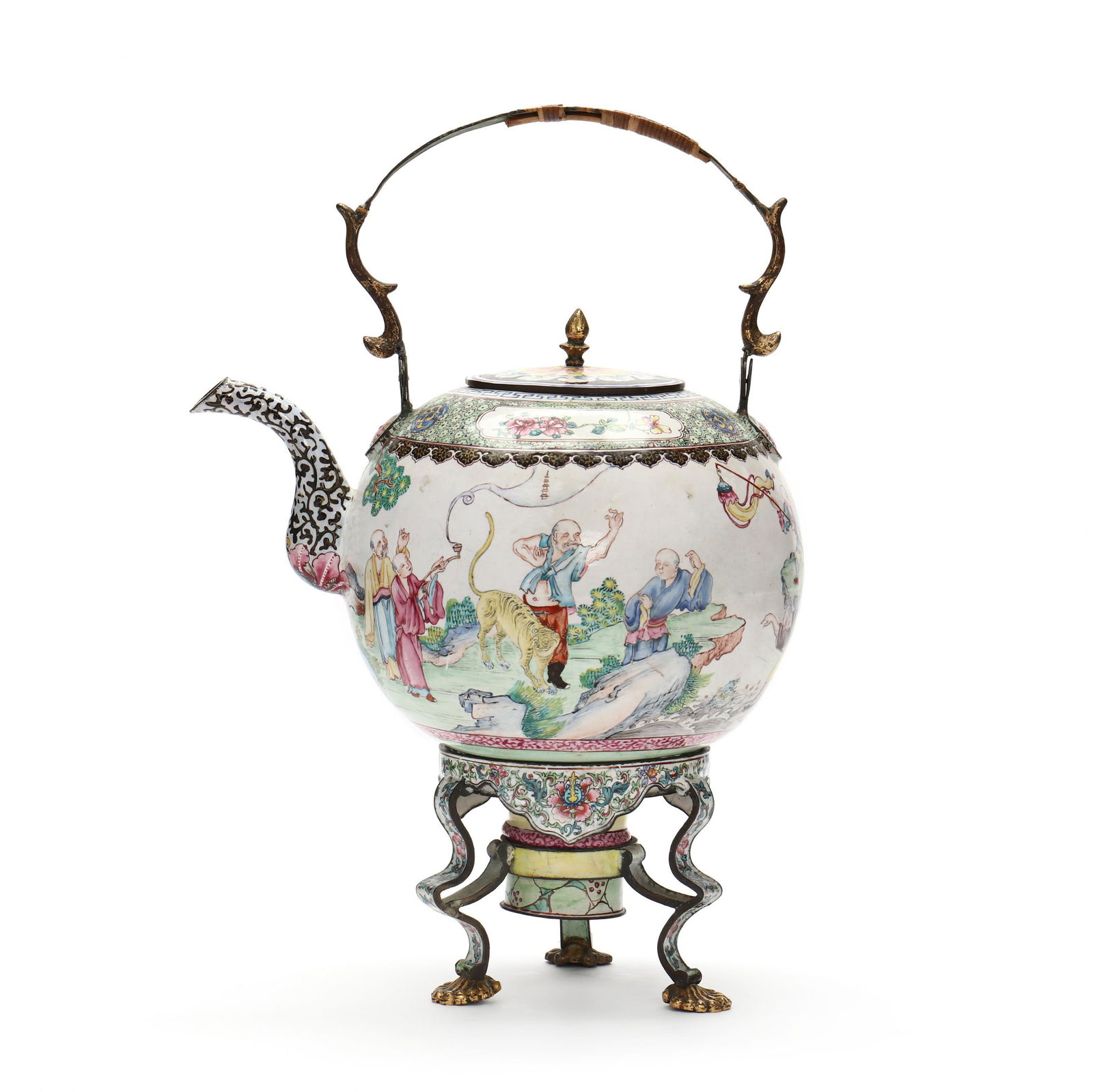 A Very Fine Chinese Canton Enamel Teapot and Warming Stand (1 of 10)