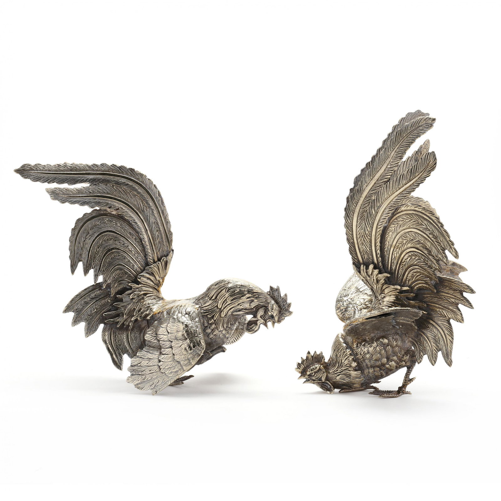 A Pair of Continental Silverplate Fighting Rooster Table Ornaments (1 of 9)