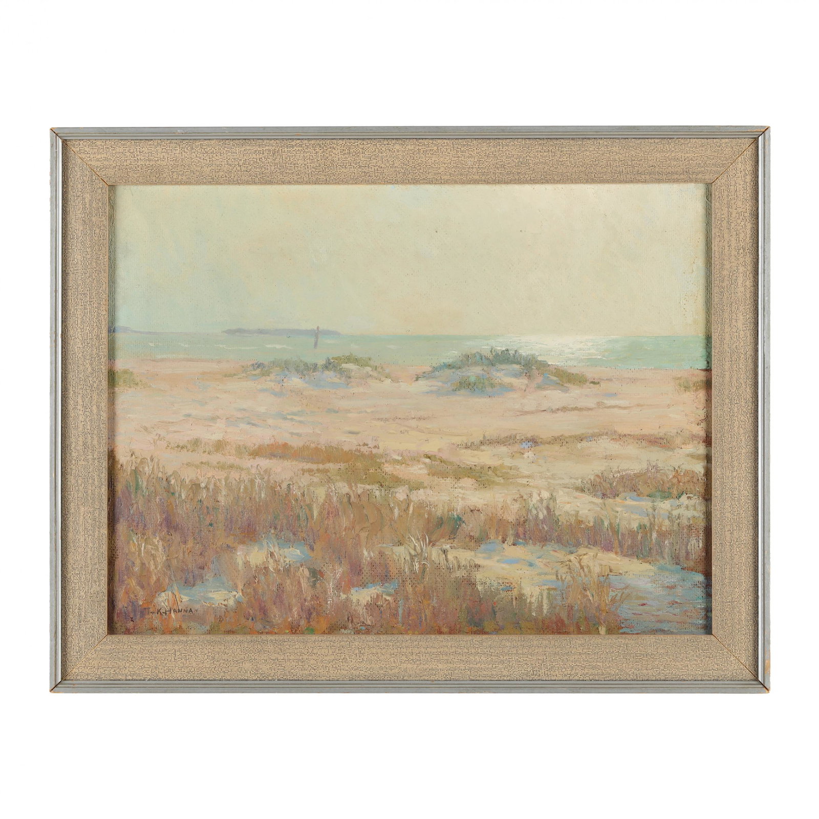 Thomas Hanna (American, 1872-1951), Light on the Gulf: Thomas Hanna (American, 1872-1951), Light on the Gulfoil on Masonite, signed at lower left, retaining exhibition labels to verso, presented in the original frame. Frame dimensions 14 3/4 x 18 3/4 in.