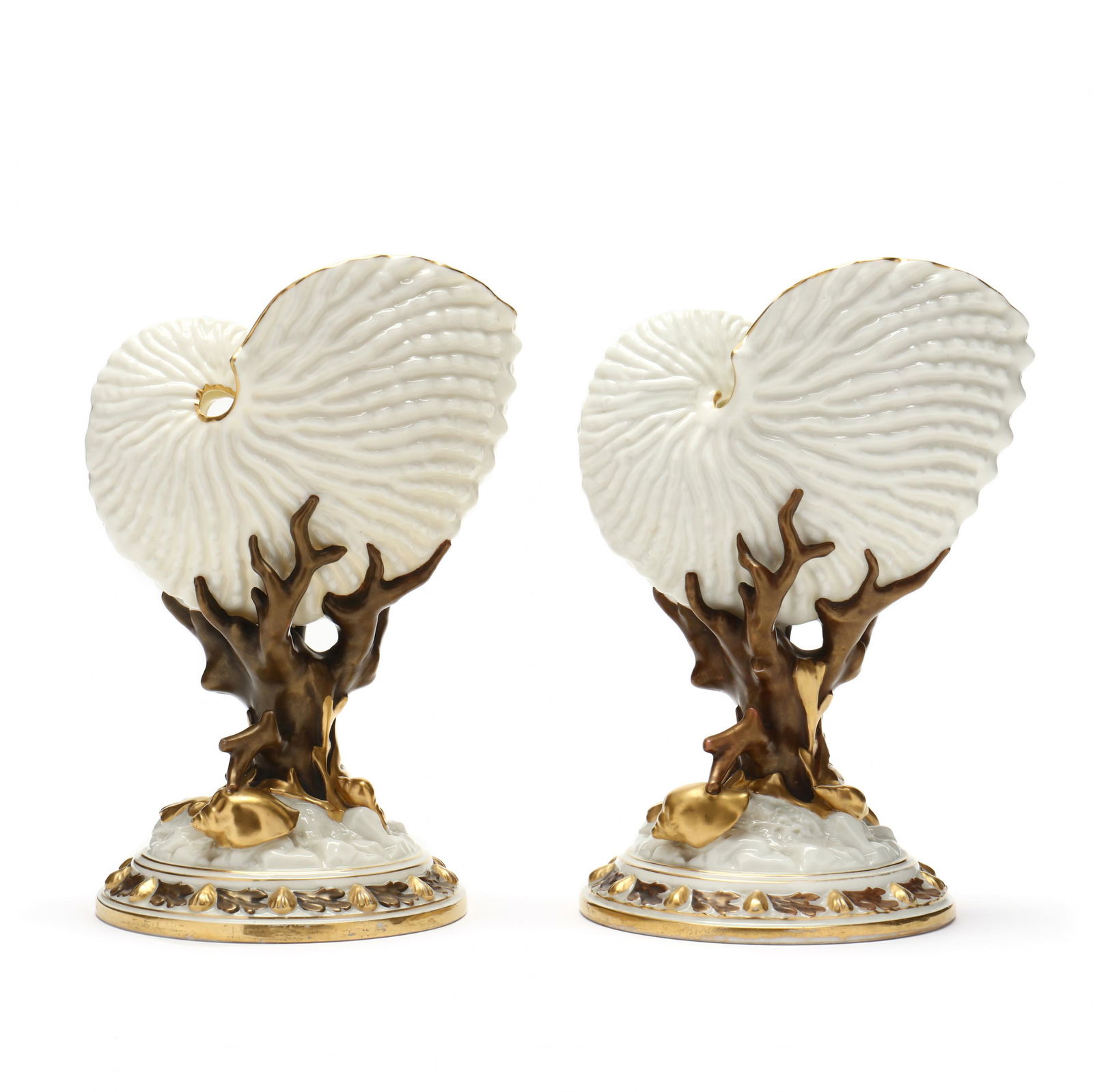 A Pair of Royal Worcester Nautilus Shell Porcelain Vases (1 of 10)