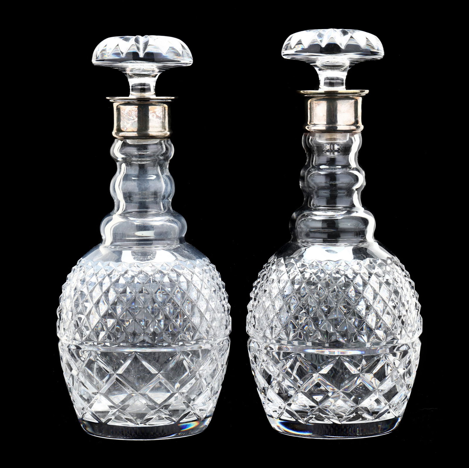 Pair of English Silver Rimmed Cut Crystal Decanters (1 of 5)
