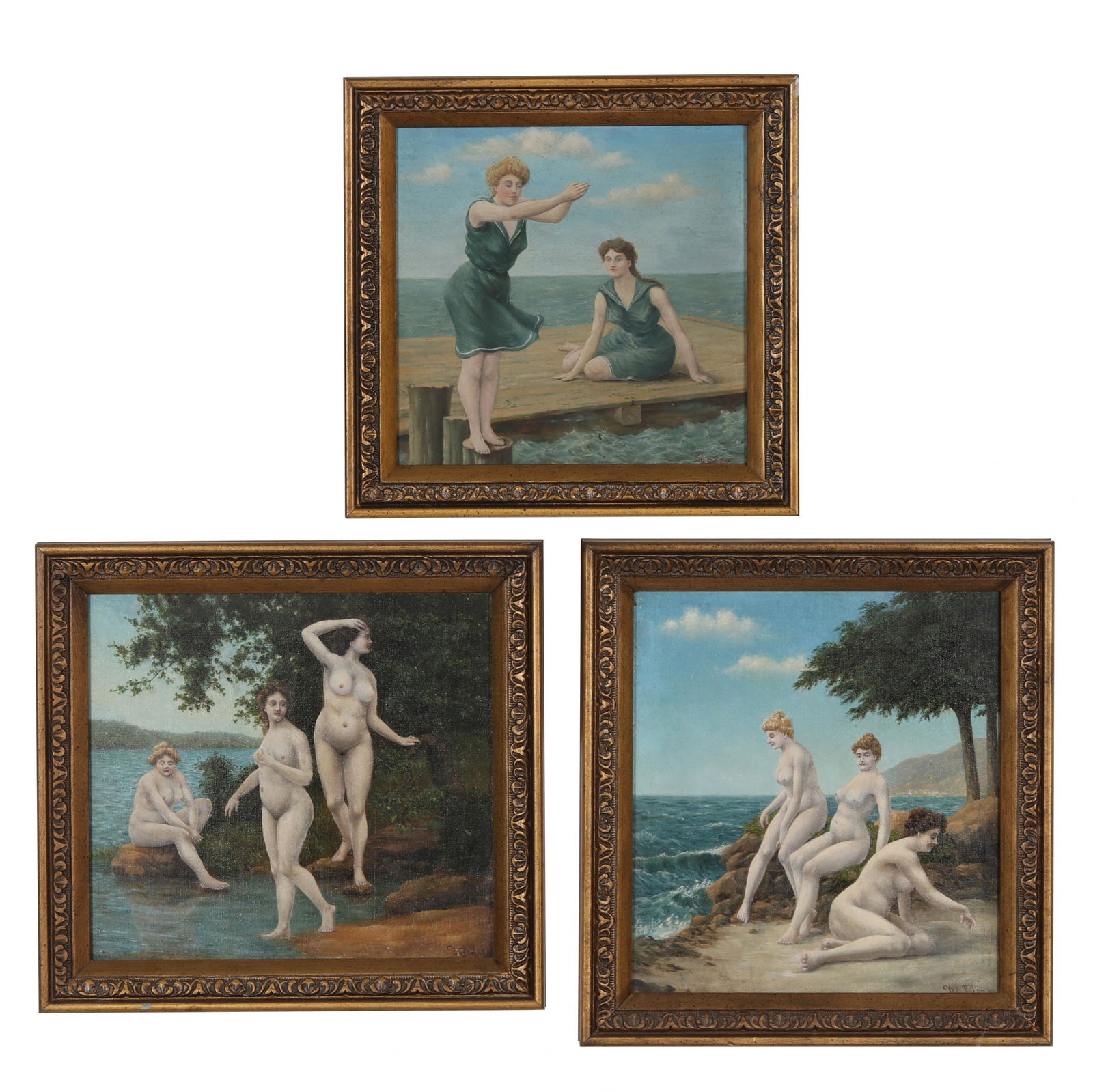 W. D. Rulon (American, circa 1900), Bathing Beauties (three paintings) (1 of 10)