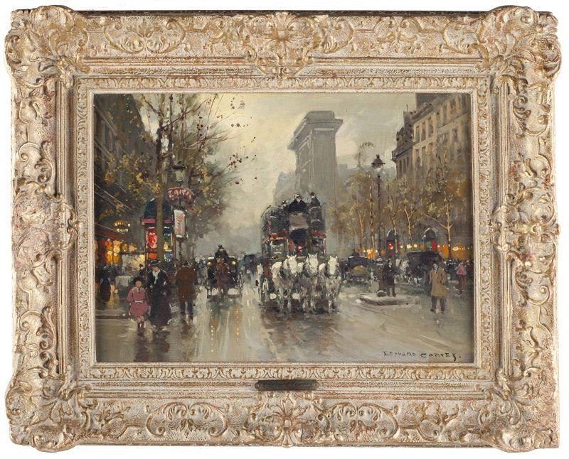 Edouard Cortes (Fr., 1882-1969), Porte St. Denis: Edouard Cortes (Fr., 1882-1969), Porte St. Denis oil on canvas, signed at lower right "Edouard Cortes," with artist's copyright stamp on the verso, housed in the original gilt composition frame with g