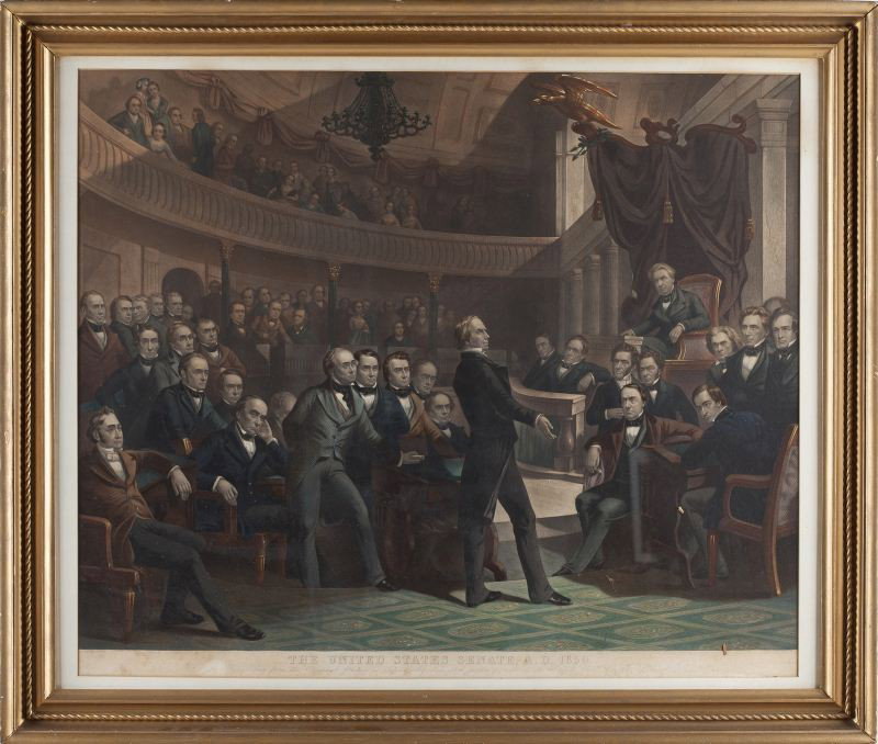 19th century Henry Clay Senate Speech Lithograph: 19th century Henry Clay Senate Speech Lithograph "The United States Senate, A. D. 1850," after P. F. Rothermel, published by Butler & Long, Philadelphia, 1855, possibly hand colored, with "Proof" and 