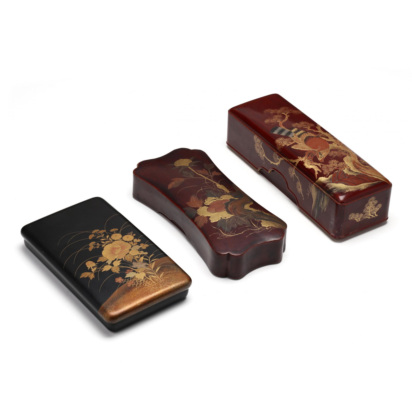 A Group of Three Japanese Lacquer Boxes with Covers (1 of 10)