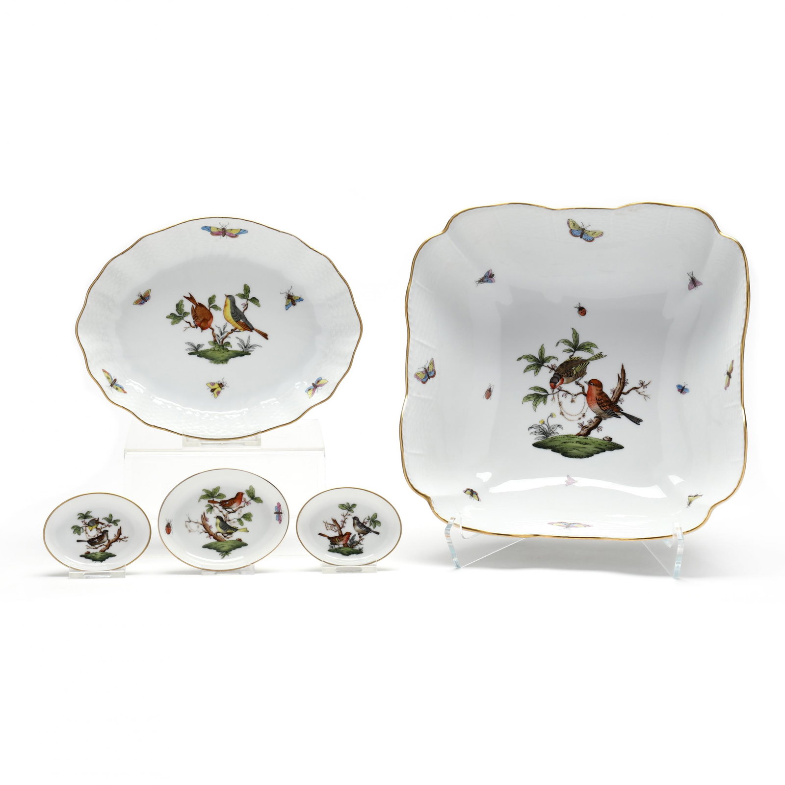 Herend Porcelain Salad Bowl and Four Small Trays (1 of 9)