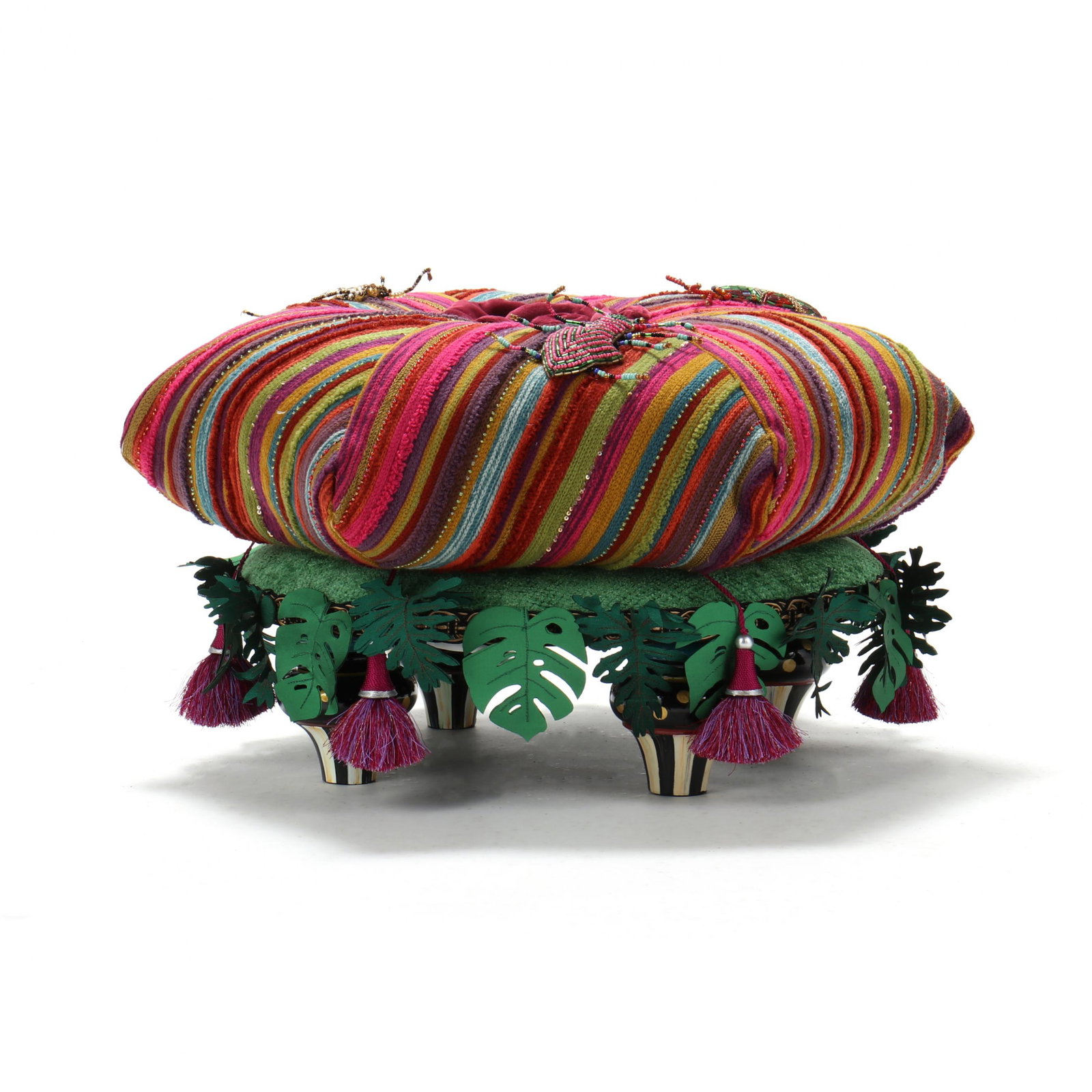 MacKenzie Childs, Upholstered and Beaded Pillow-Top Footstool (1 of 10)