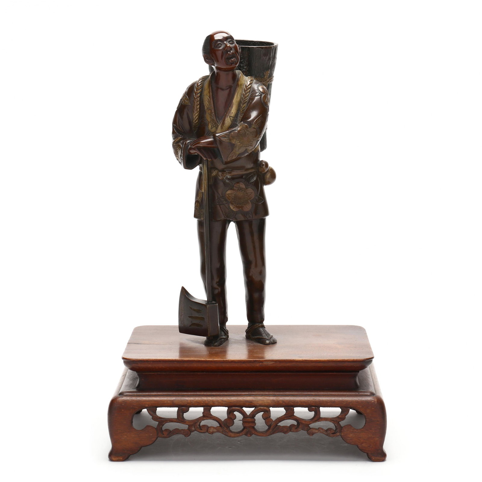 A Japanese Gilt Bronze Okimono Figure with Axe (1 of 8)