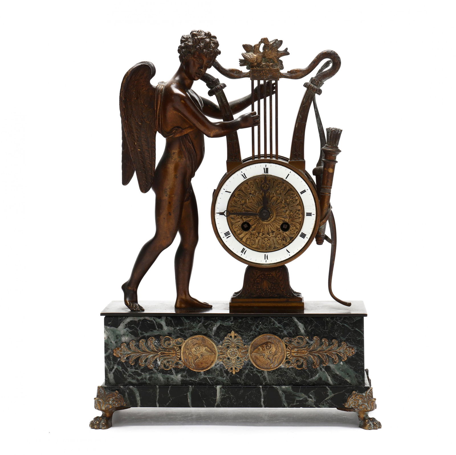 Medaille D'Argent Vincenti, Neoclassical Style Bronze and Marble Figural Mantel Clock (1 of 10)