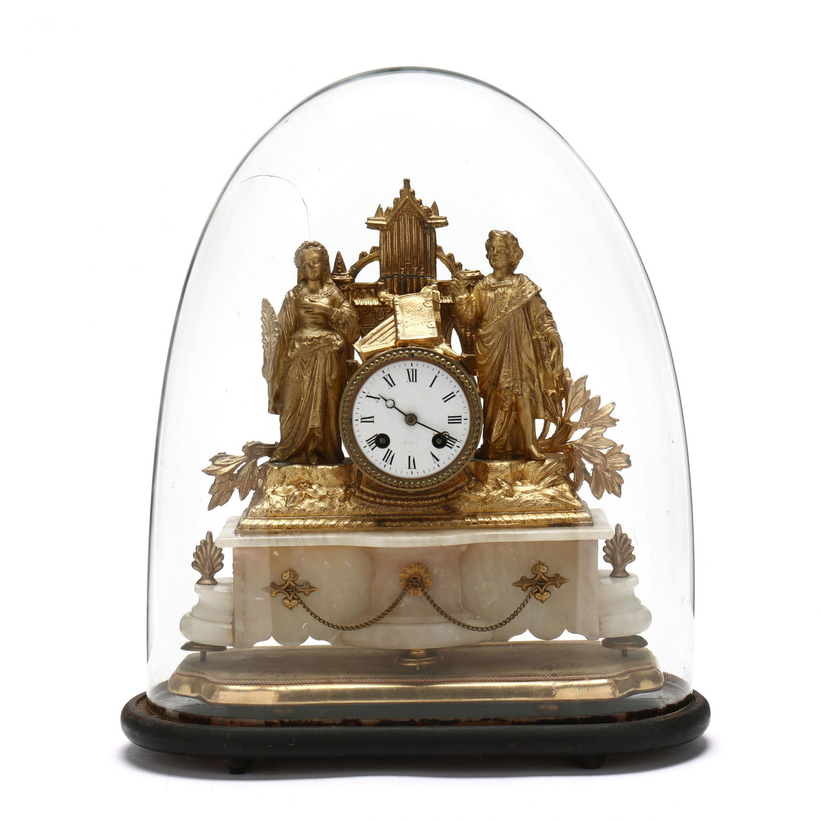 French Ormolu and Alabaster Mantle Clock in Glass Dome (1 of 10)