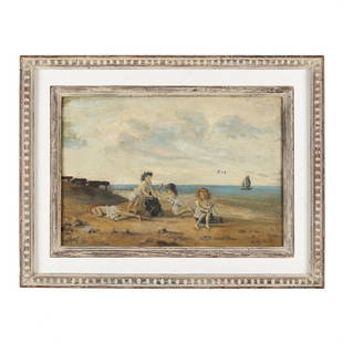 Louis Michel Eilshemius (American, 1864-1941), Children on the Beach: Louis Michel Eilshemius (American, 1864-1941), Children on the Beachoil on fiberboard laid on Masonite, signed and dated 1909 at lower right, dated 1909 at lower left, presented in a later frame. Boar