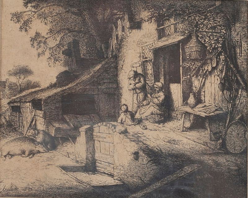 Adriaen van Ostade (Dutch, 1610 - 1685), Spinner: Adriaen van Ostade (Dutch, 1610 - 1685), Spinner etching on wove paper, signed and dated in plate "A. ostade 1652," the lower left margin also having the number "12"; the verso carries a dealer's or c