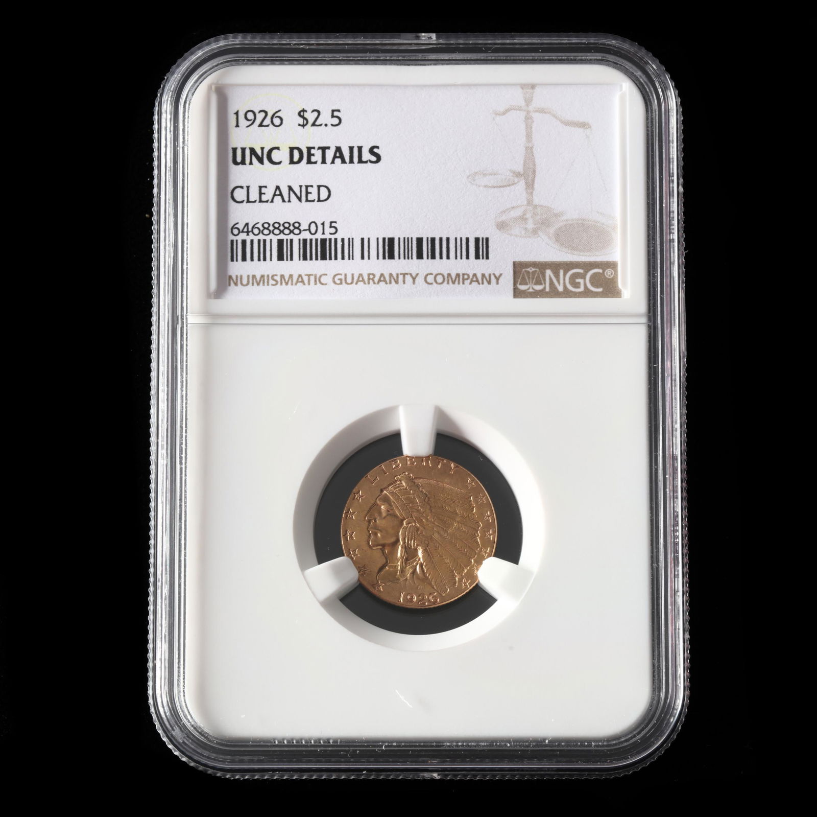 1926 Indian Head $2.50 Gold Quarter Eagle, UNC Details, Cleaned (1 of 2)