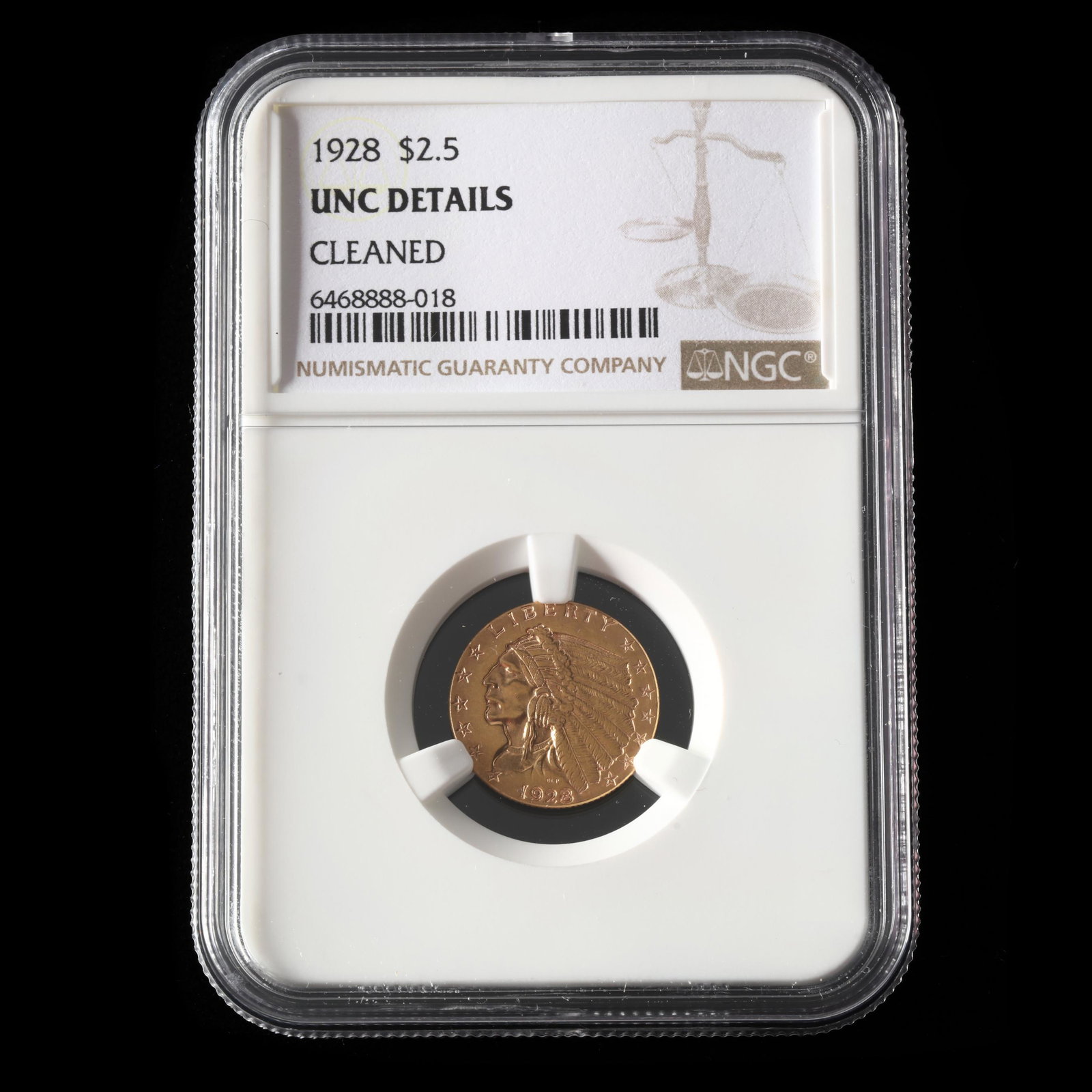 1928 Indian Head $2.50 Gold Quarter Eagle, NGC UNC Details, Cleaned (1 of 2)