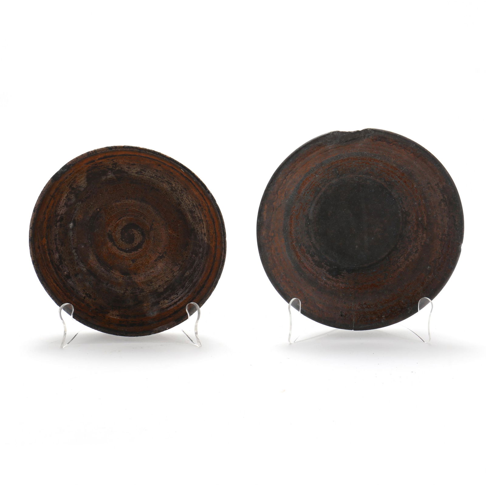 Attributed Eastern Piedmont, NC, Two Earthenware Dirt Dishes (1 of 10)