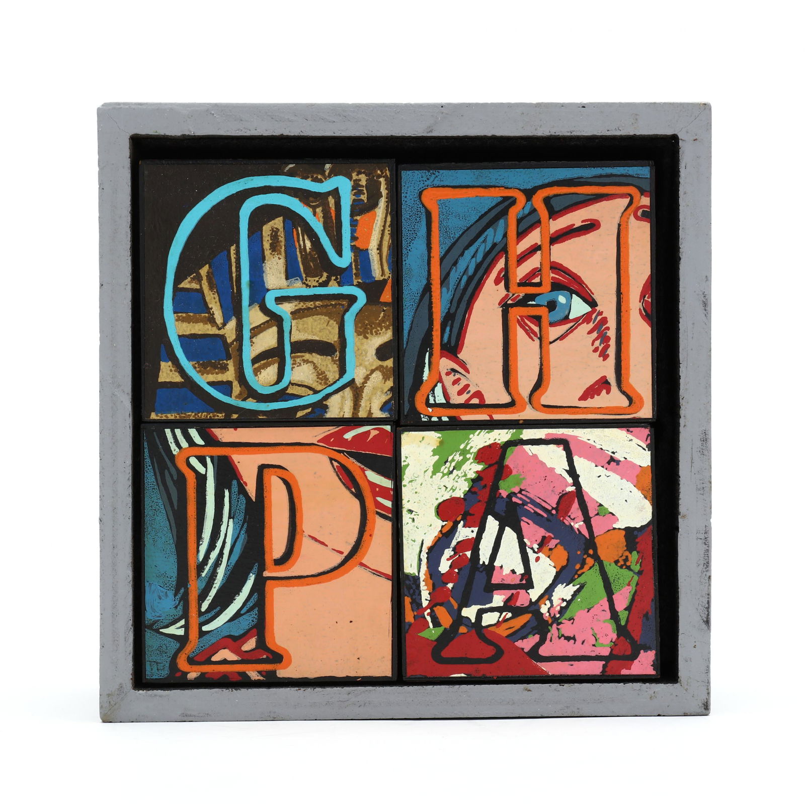 Tom Blackwell (American, b. 1938), Complete Set of Emotional Blocks: Tom Blackwell (American, b. 1938), Complete Set of Emotional Blocks1995, complete title reads "Emotional Blocks" Artwork Signed By Tom Blackwell: A Set of Changeable Wooden Blocks in Custom Box with S