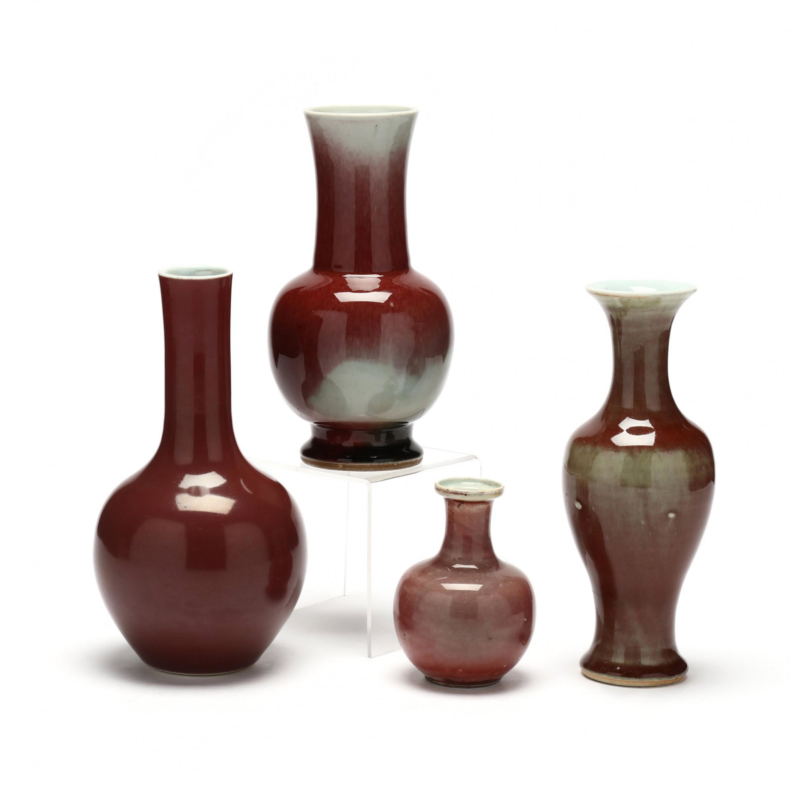Four Chinese Peach Bloom Glazed Vases (1 of 6)