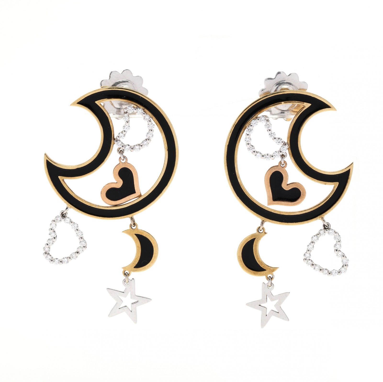 Gold, Enamel, and Diamond Celestial Motif Dangle Earrings (1 of 3)