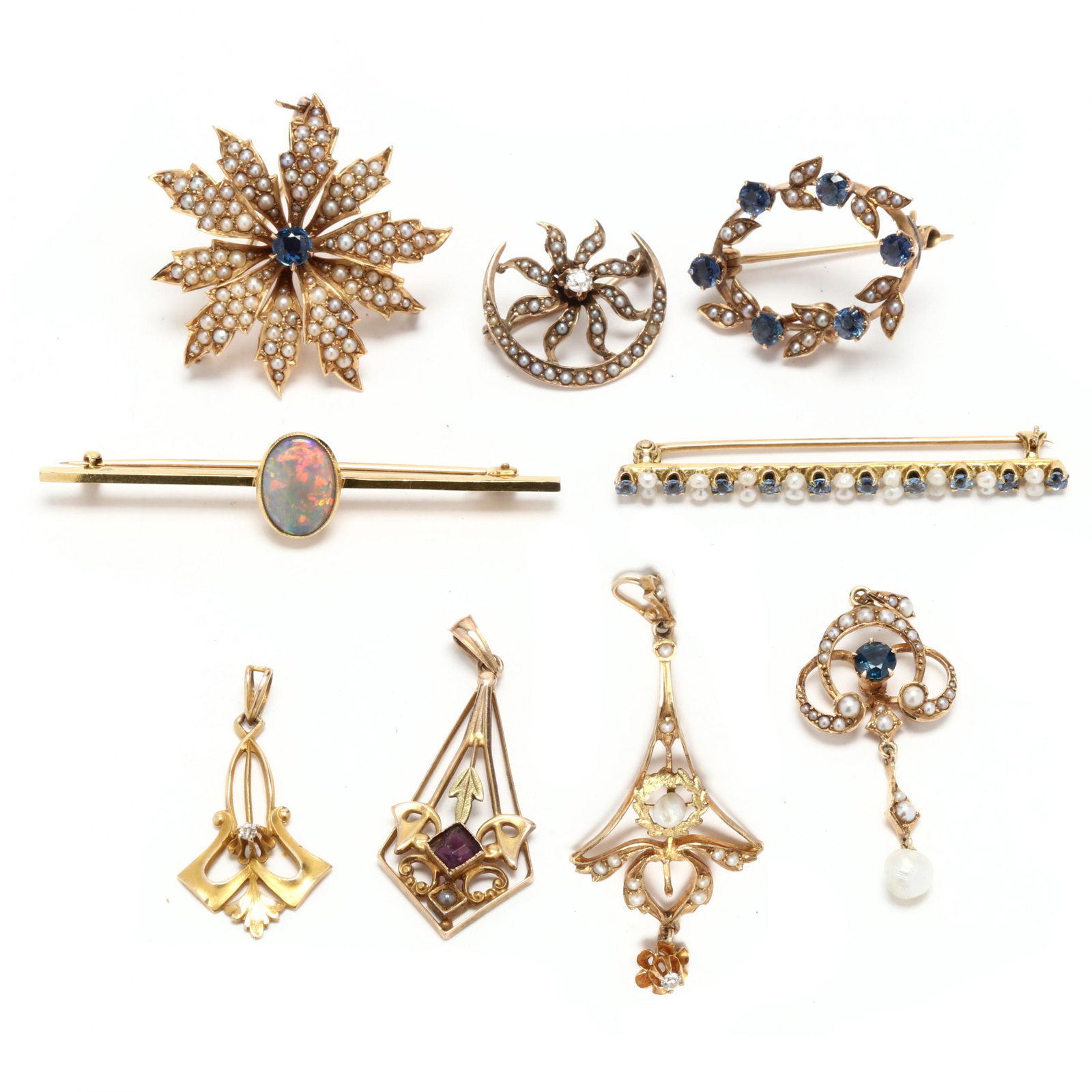 Group of Antique Gold and Gem-Set Jewelry Items (1 of 9)